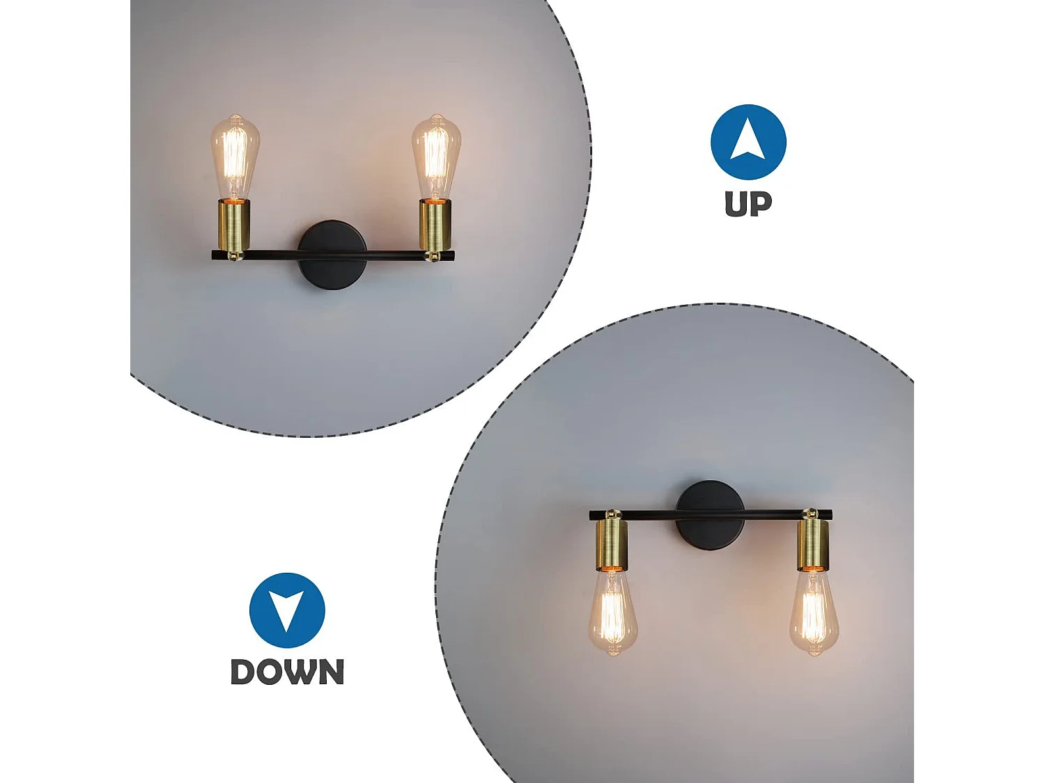 NETTLIFE 2 spots de plafond vintage E27 lampe de couloir noir et or plafond pivotant 360° industriel moderne pour cuisine couloir couloirs