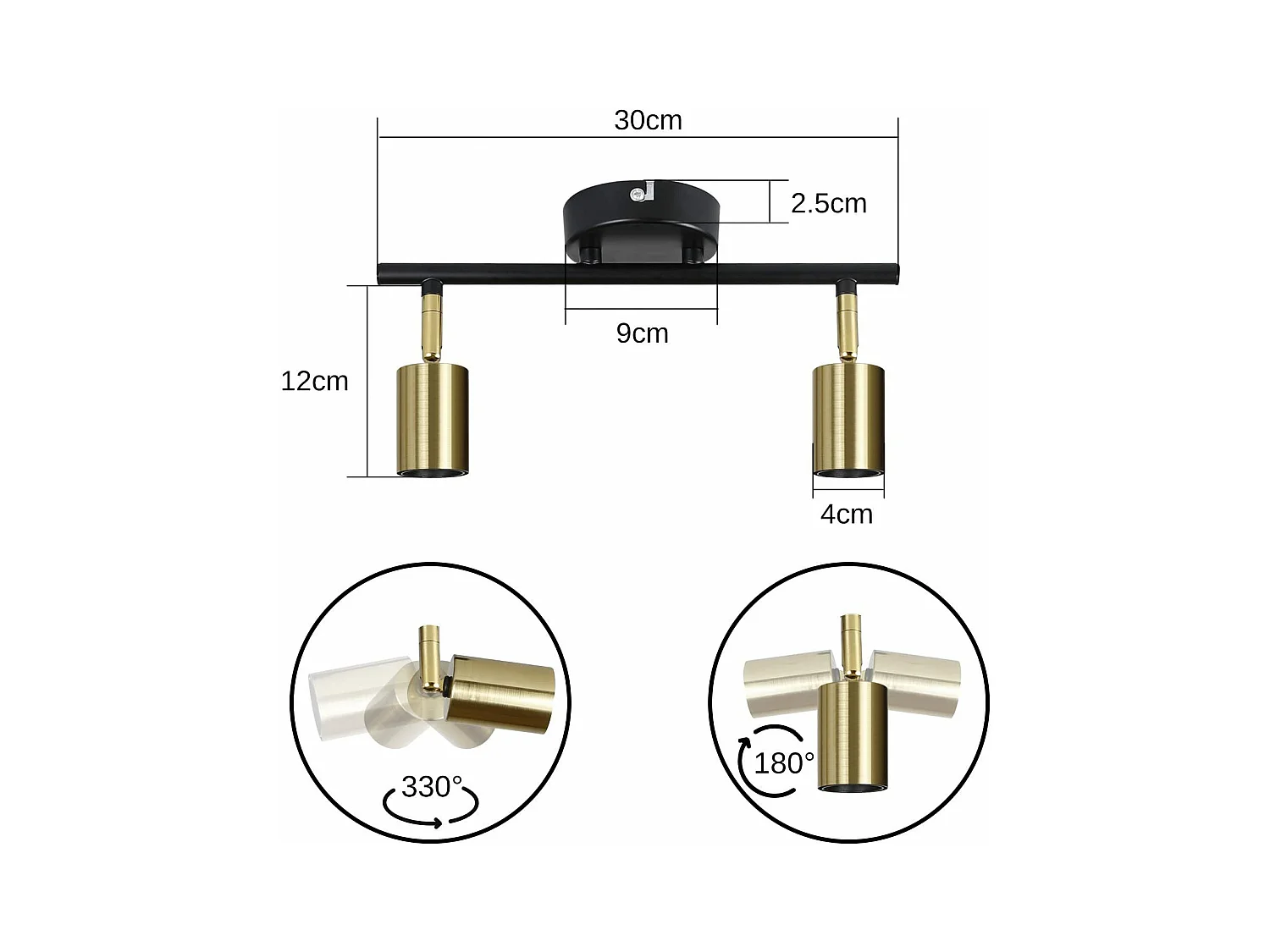 NETTLIFE 2 spots de plafond vintage E27 lampe de couloir noir et or plafond pivotant 360° industriel moderne pour cuisine couloir couloirs