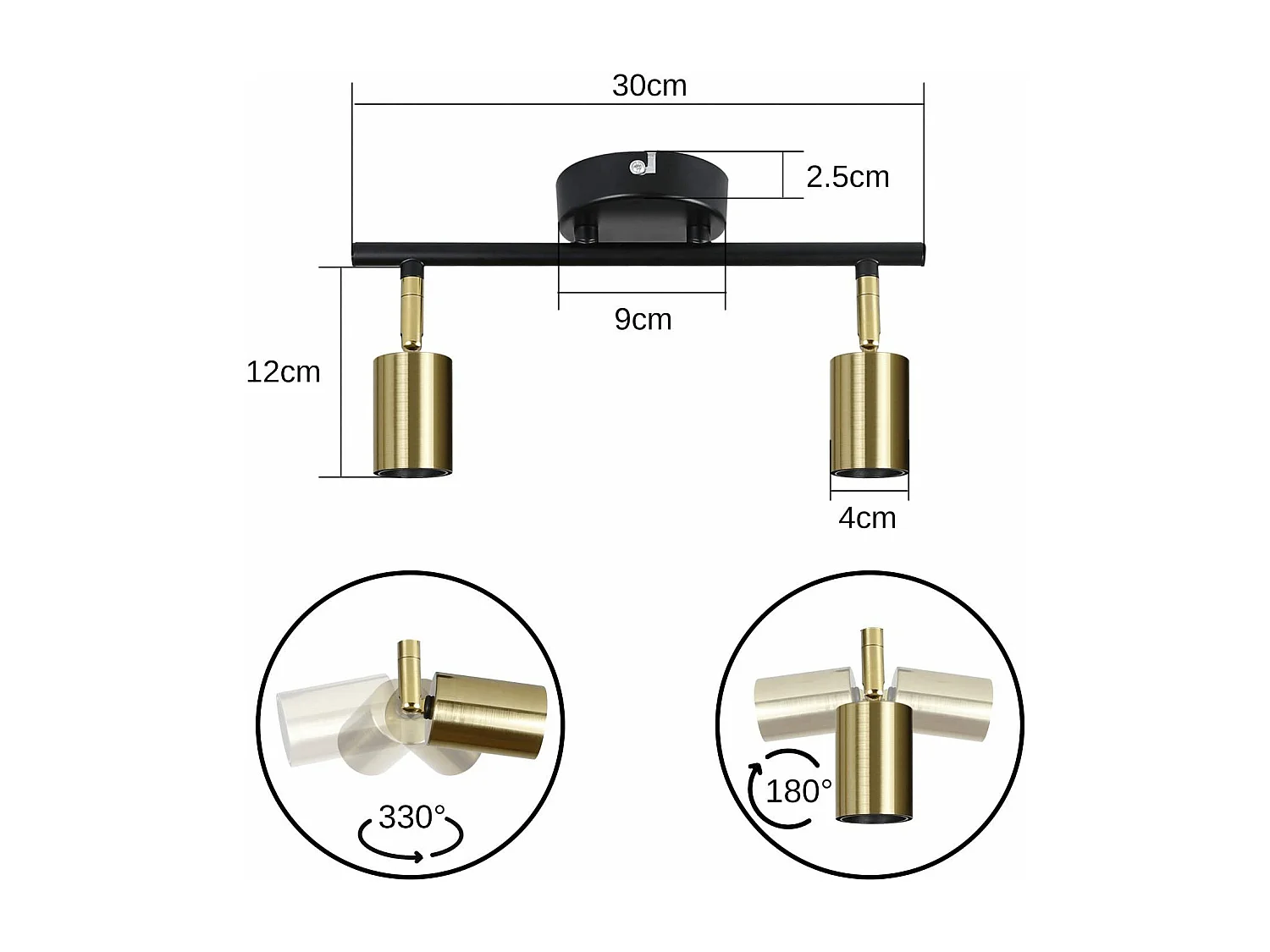 NETTLIFE 2 spots de plafond vintage E27 lampe de couloir noir et or plafond pivotant 360° industriel moderne pour cuisine couloir couloirs