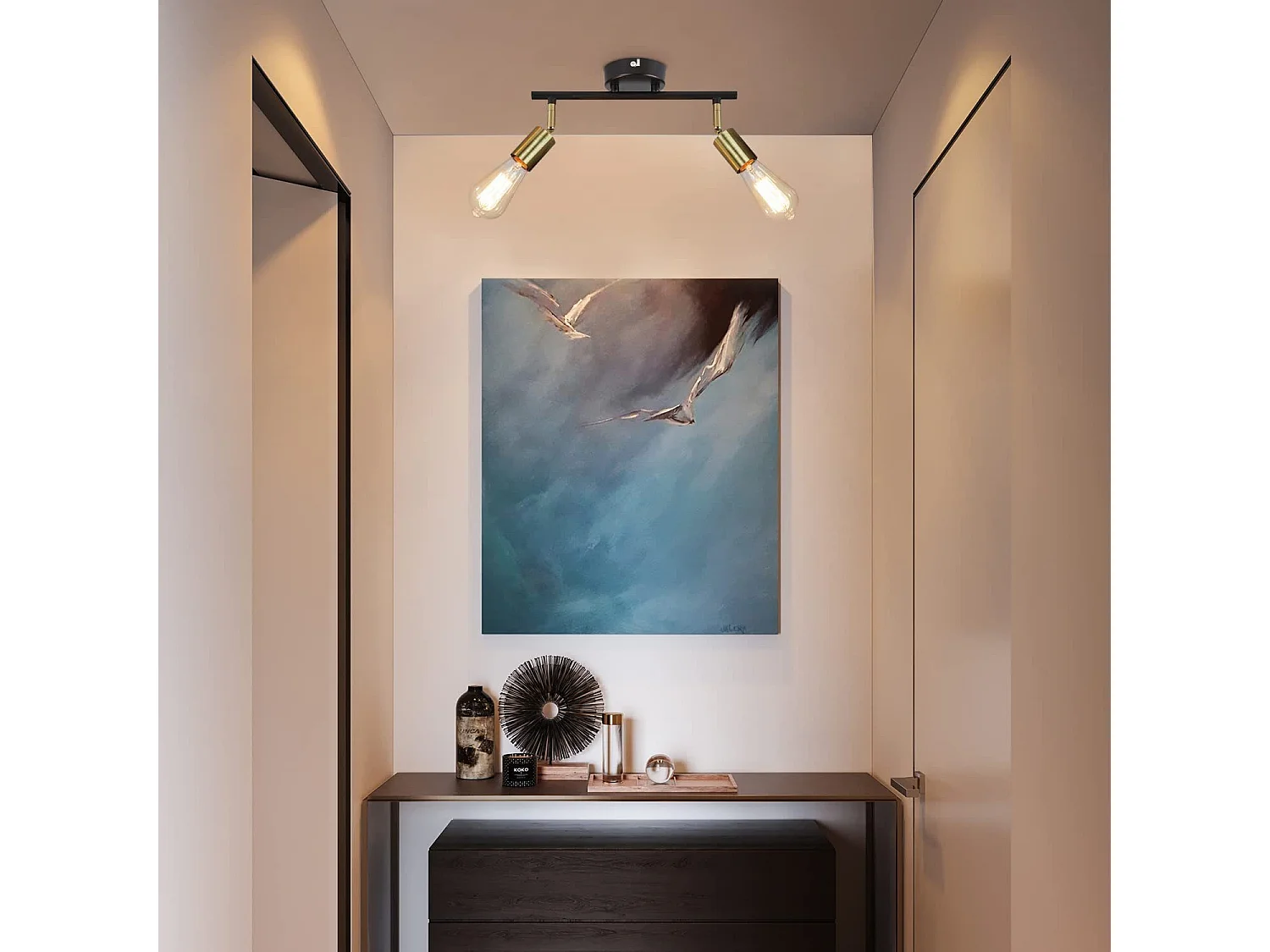 NETTLIFE 2 spots de plafond vintage E27 lampe de couloir noir et or plafond pivotant 360° industriel moderne pour cuisine couloir couloirs