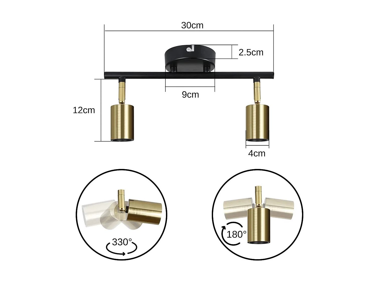 NETTLIFE 2 spots de plafond vintage E27 lampe de couloir noir et or plafond pivotant 360° industriel moderne pour cuisine couloir couloirs