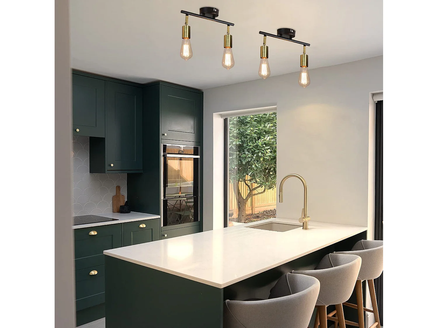 NETTLIFE 2 spots de plafond vintage E27 lampe de couloir noir et or plafond pivotant 360° industriel moderne pour cuisine couloir couloirs