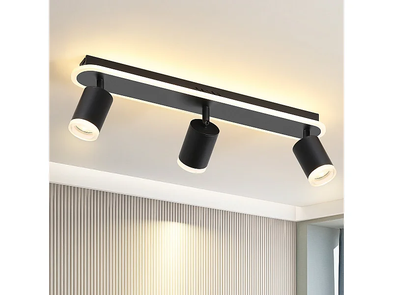 NETTLIFE 3 czarne reflektory sufitowe LED GU10 z metalu, regulowane 330° do sypialni przedpokój jadalnia kuchnia salon ciepłe białe światło