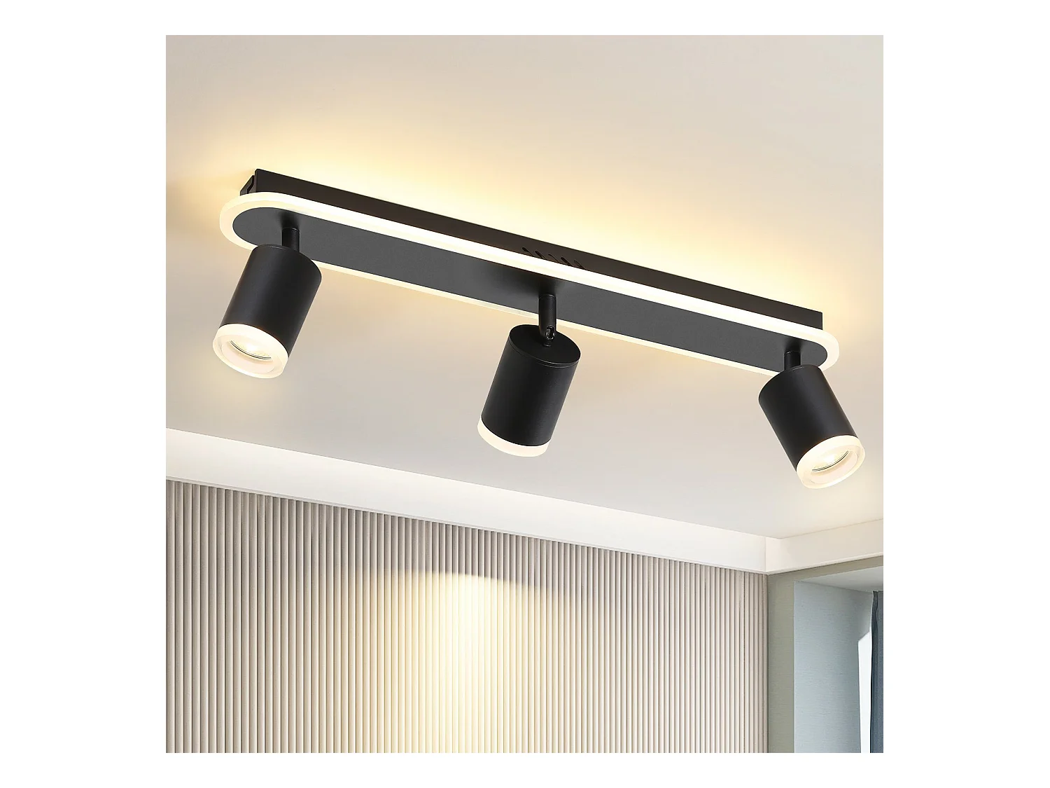 NETTLIFE 3 spots de plafond LED noir GU10 en métal, orientables à 330° pour chambre couloir salle à manger cuisine salon lumière blanc chaud