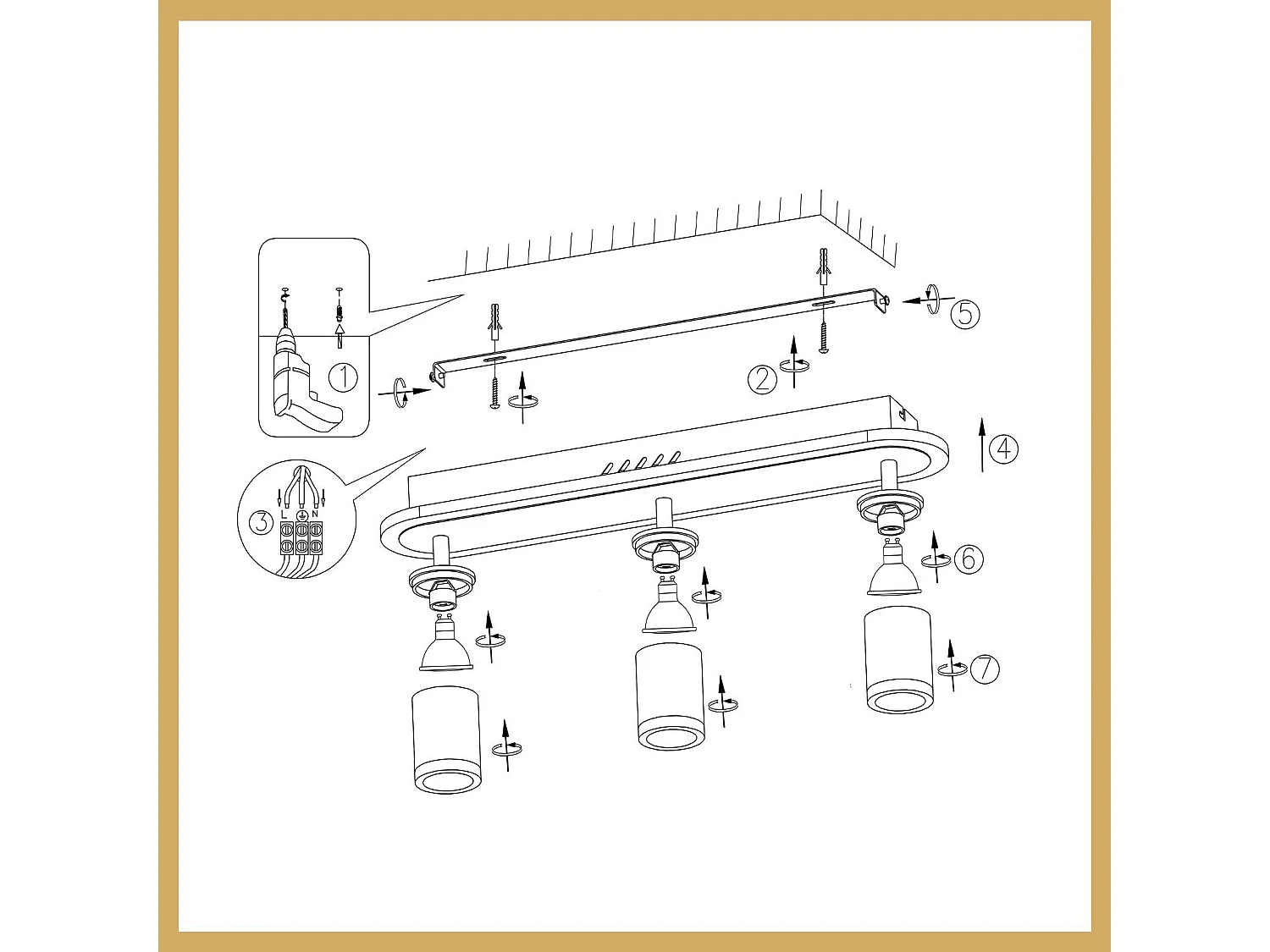 NETTLIFE Opbouwspot LED 3-Lichts GU10 Fitting rechthoekig zwart  Plafondlamp 3000K Warm Wit Licht 16W Plafondspot