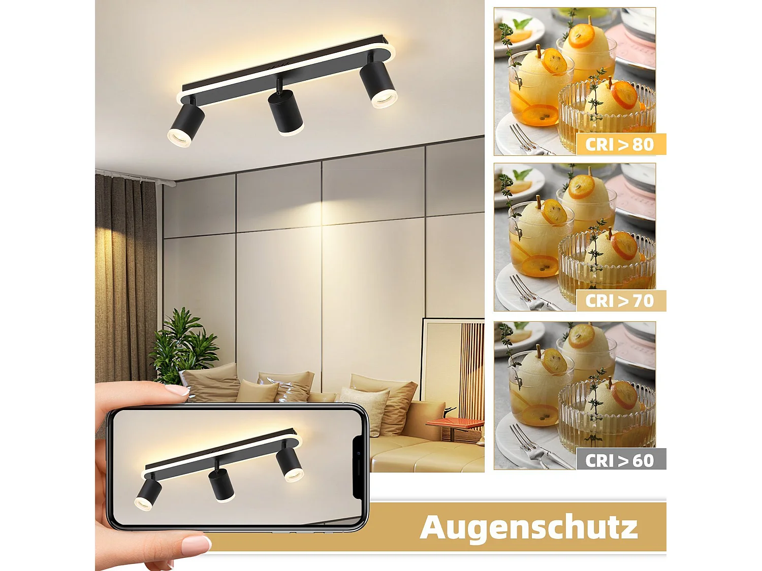 NETTLIFE 3 czarne reflektory sufitowe LED GU10 z metalu, regulowane 330° do sypialni przedpokój jadalnia kuchnia salon ciepłe białe światło