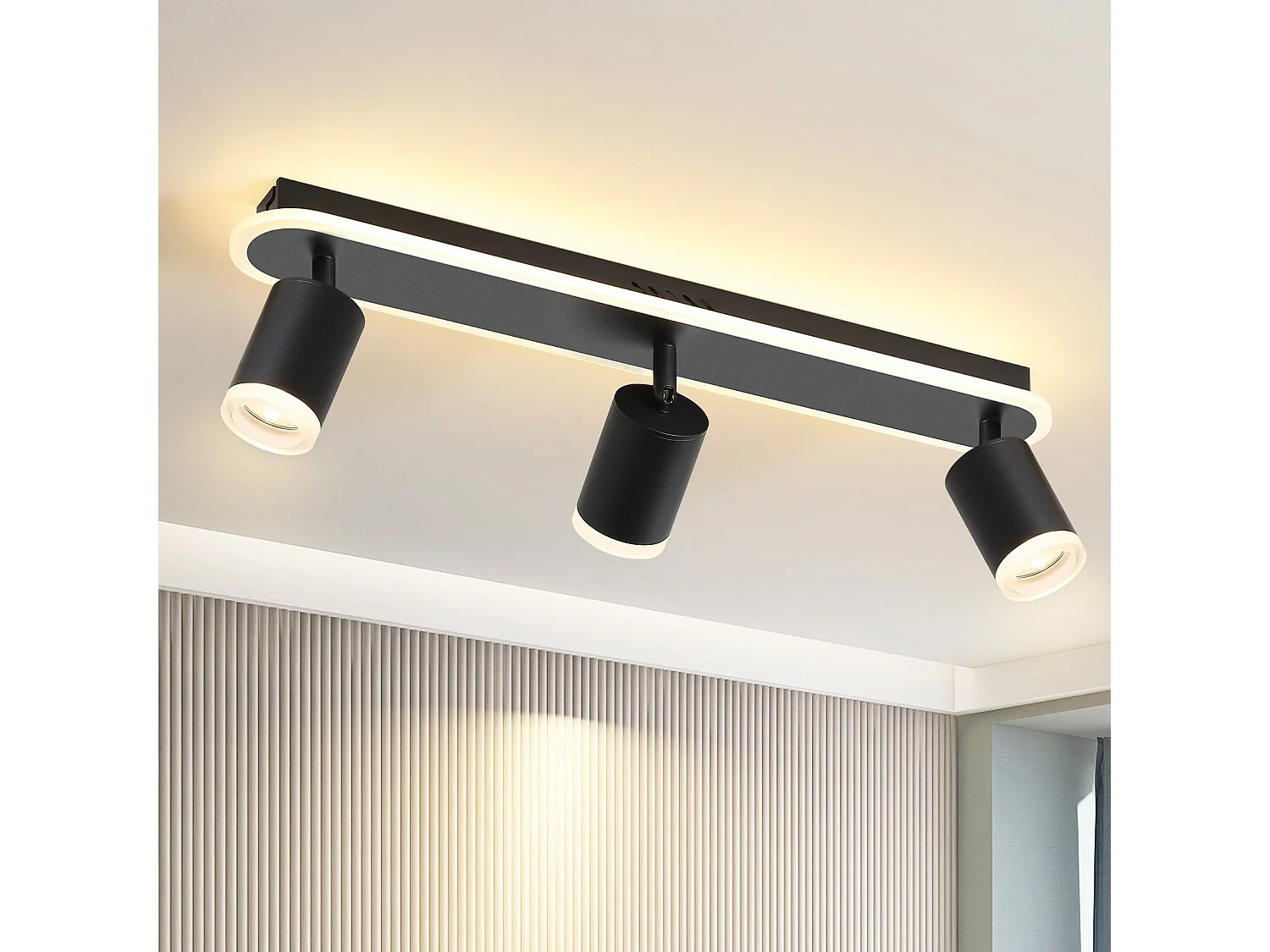 NETTLIFE 3 spots de plafond LED noir GU10 en métal, orientables à 330° pour chambre couloir salle à manger cuisine salon lumière blanc chaud