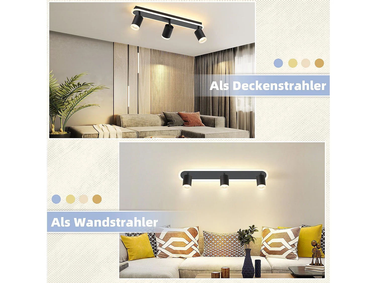 NETTLIFE 3 spots de plafond LED noir GU10 en métal, orientables à 330° pour chambre couloir salle à manger cuisine salon lumière blanc chaud