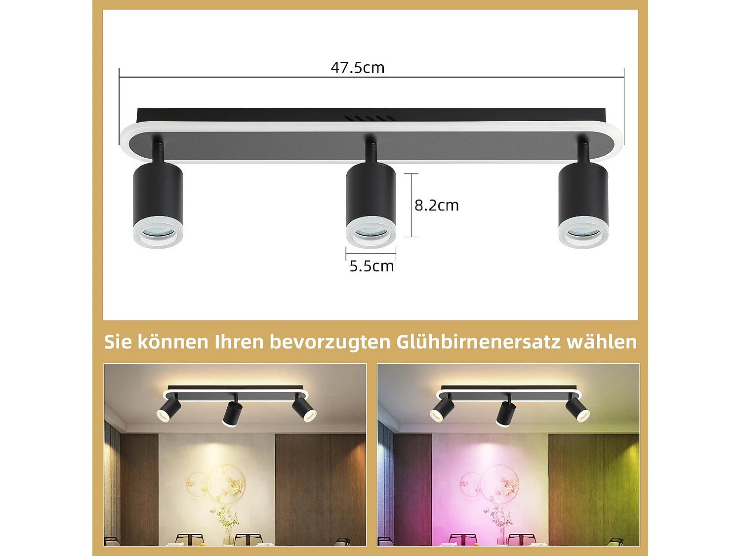 NETTLIFE 3 spots de plafond LED noir GU10 en métal, orientables à 330° pour chambre couloir salle à manger cuisine salon lumière blanc chaud
