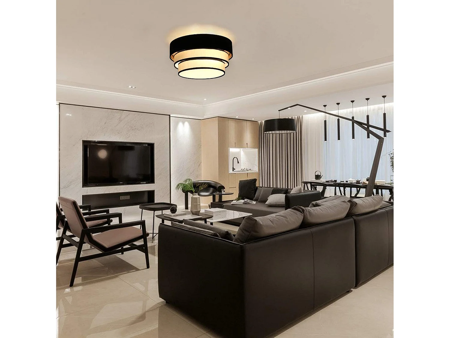 NETTLIFE Plafonnier rond Ø 40 cm pour salon en tissu moderne, abat-jour pour chambre à coucher et salle à manger, lumière en tissu E27 max 40W