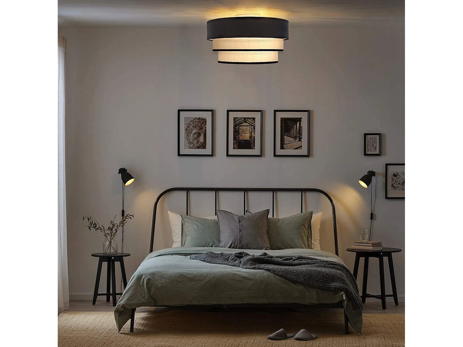 NETTLIFE Plafonnier rond Ø 40 cm pour salon en tissu moderne, abat-jour pour chambre à coucher et salle à manger, lumière en tissu E27 max 40W