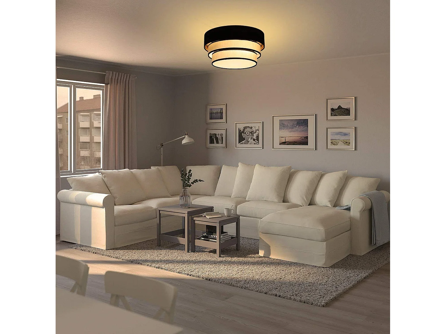 NETTLIFE Plafonnier rond Ø 40 cm pour salon en tissu moderne, abat-jour pour chambre à coucher et salle à manger, lumière en tissu E27 max 40W