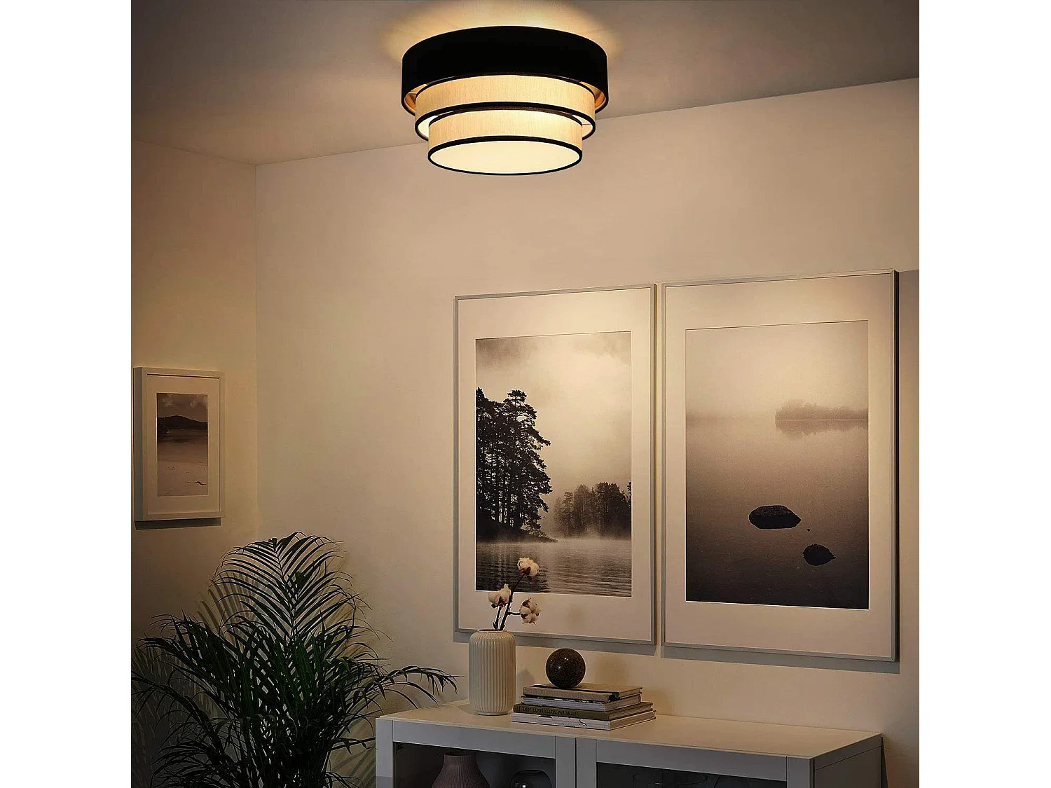 NETTLIFE Plafonnier rond Ø 40 cm pour salon en tissu moderne, abat-jour pour chambre à coucher et salle à manger, lumière en tissu E27 max 40W