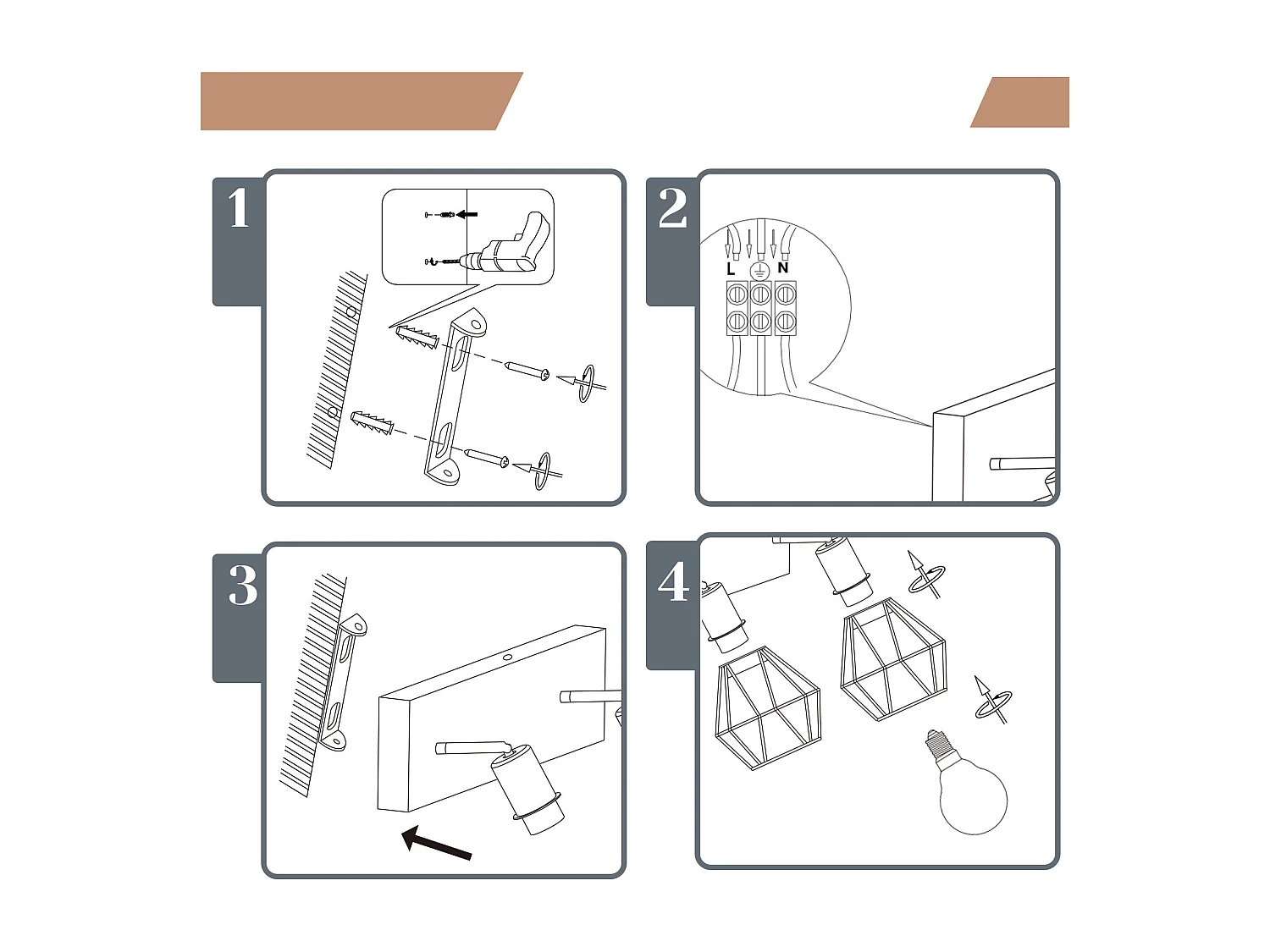 NETTLIFE 2 spots de plafond noir bois vintage E14 orientables à 350° en métal, plafonnier pour cuisine salon chambre salle à manger, max 25W