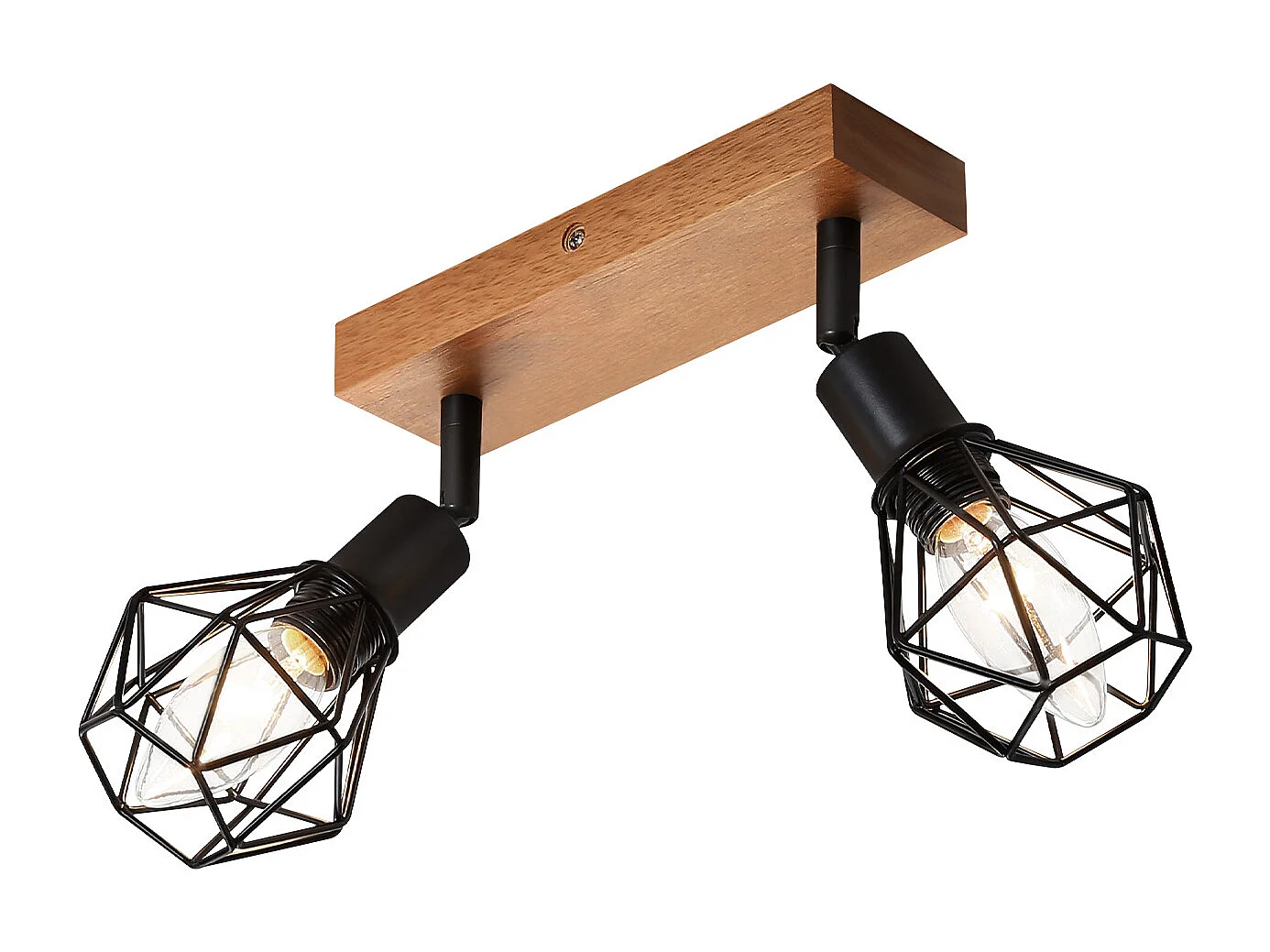 NETTLIFE 2 spots de plafond noir bois vintage E14 orientables à 350° en métal, plafonnier pour cuisine salon chambre salle à manger, max 25W