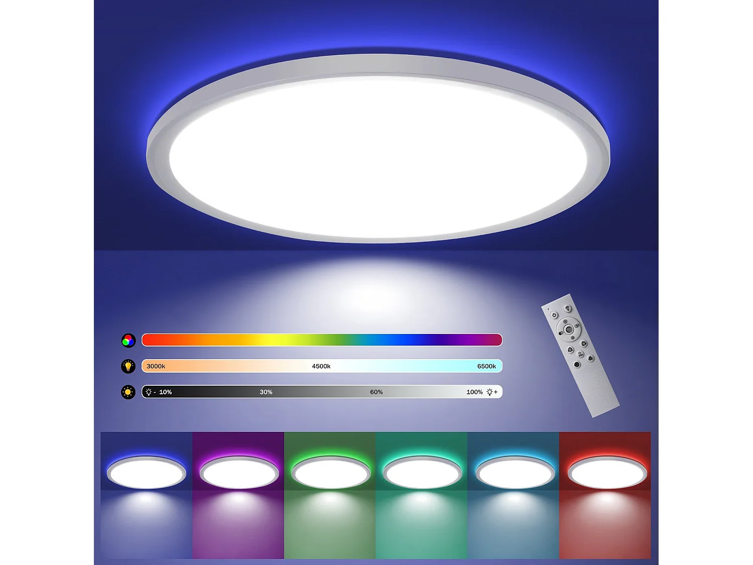 NETTLIFE Weiße LED-Deckenleuchte, 30 cm, RGB, mit Fernbedienung, 28 W, runde Farbwechsel-Badezimmerlampe für Schlafzimmer, Badezimmer, Küche