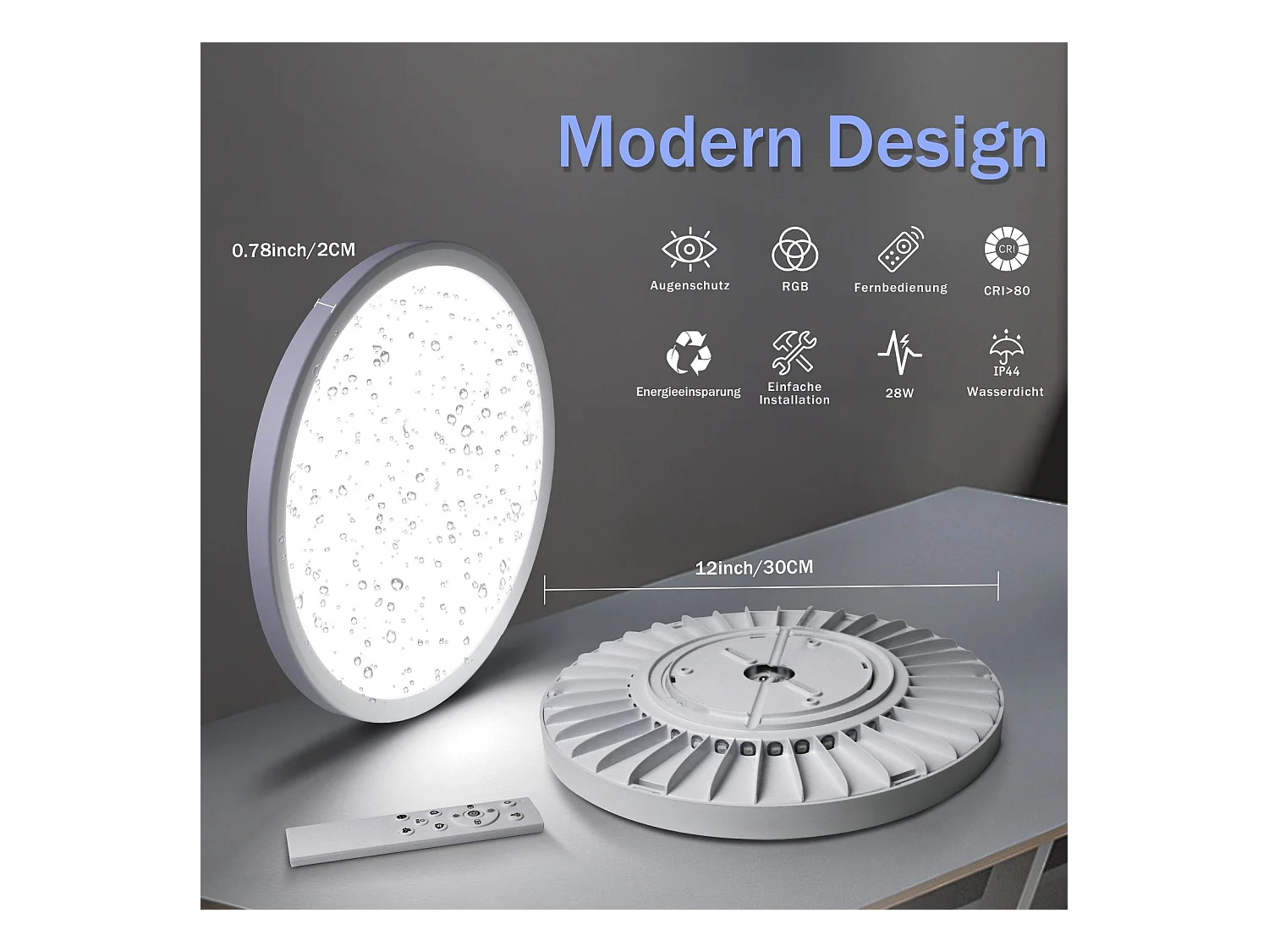 NETTLIFE Weiße LED-Deckenleuchte, 30 cm, RGB, mit Fernbedienung, 28 W, runde Farbwechsel-Badezimmerlampe für Schlafzimmer, Badezimmer, Küche