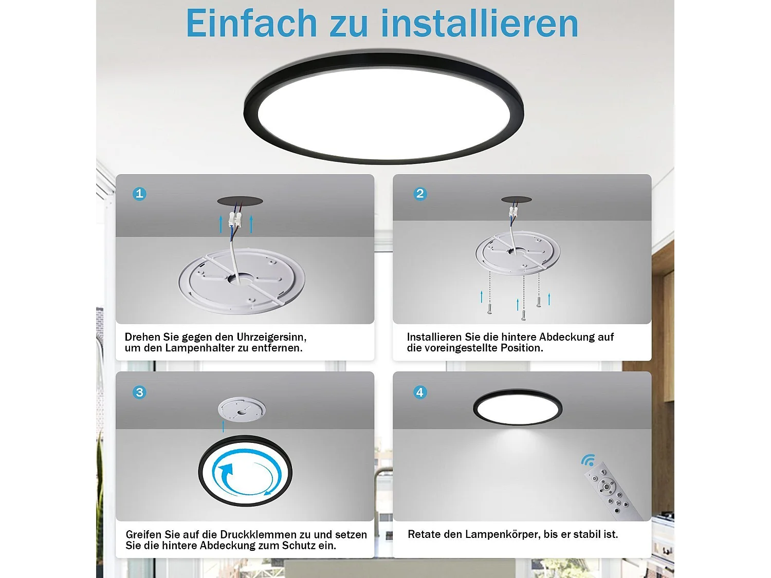 NETTLIFE Weiße LED-Deckenleuchte, 30 cm, RGB, mit Fernbedienung, 28 W, runde Farbwechsel-Badezimmerlampe für Schlafzimmer, Badezimmer, Küche