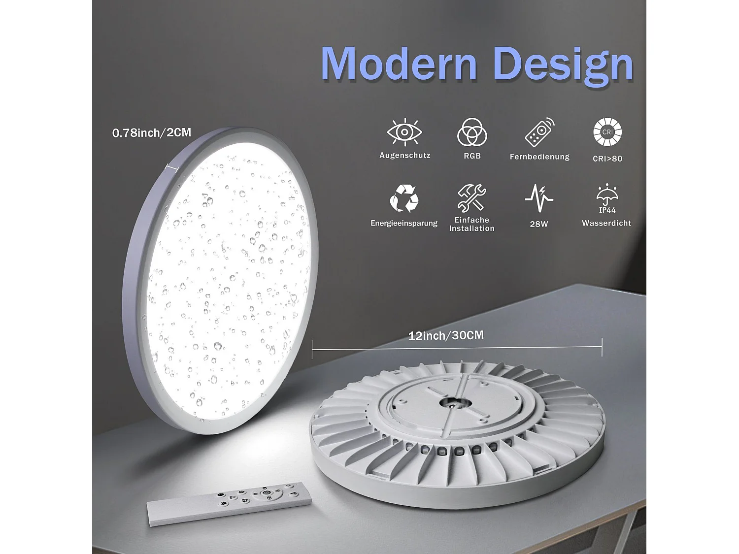 NETTLIFE Plafonnier LED Blanc 30CM RGB avec Télécommande 28W Lampe de de Bain à Changement de Ronde pour Chambre Salle de Bain Cuisine