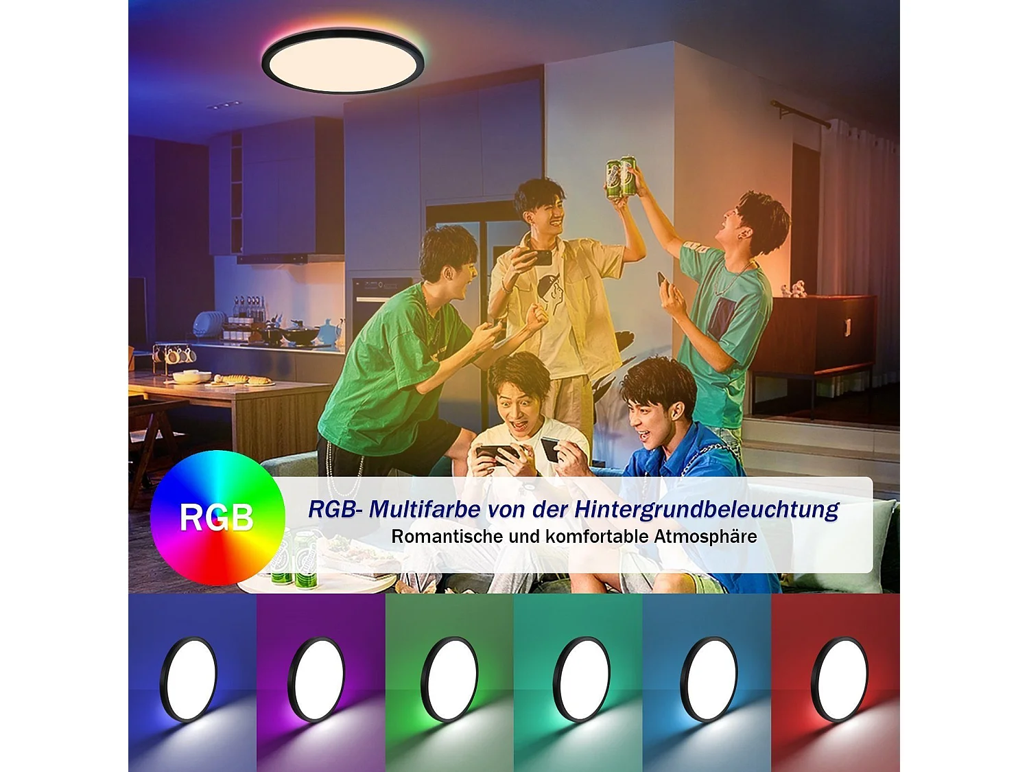 NETTLIFE Plafonnier LED Blanc 30CM RGB avec Télécommande 28W Lampe de de Bain à Changement de Ronde pour Chambre Salle de Bain Cuisine