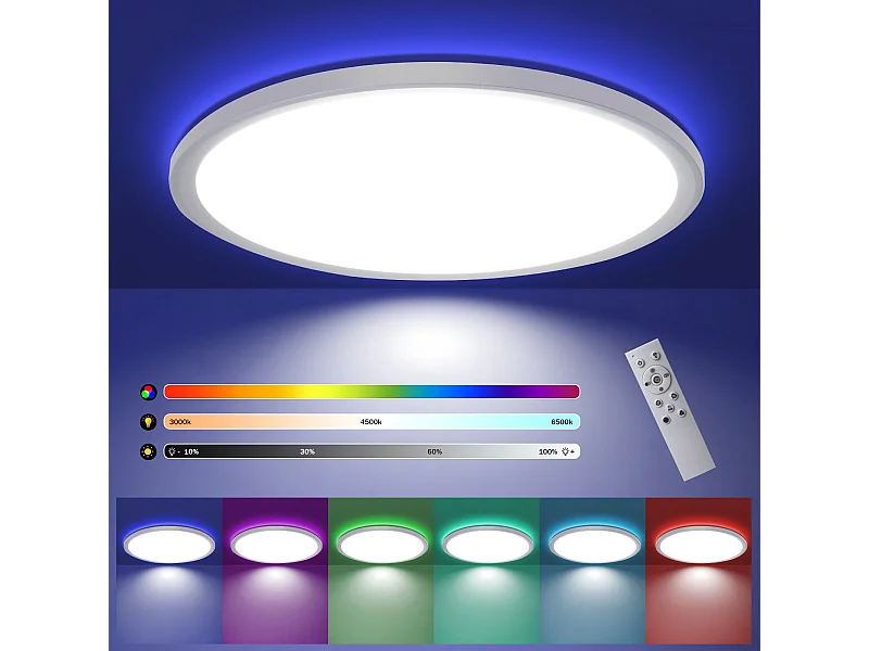 NETTLIFE biała lampa sufitowa LED 30CM RGB z pilotem 28W okrągła zmieniająca się lampa do kąpieli do sypialni, łazienki, kuchni