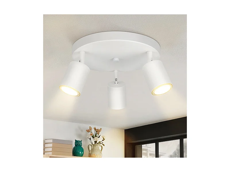 3 weiße runde Gu10-Deckenstrahler aus Metall, verstellbar, Design, für Flur, Wohnzimmer, Schlafzimmer, Küche