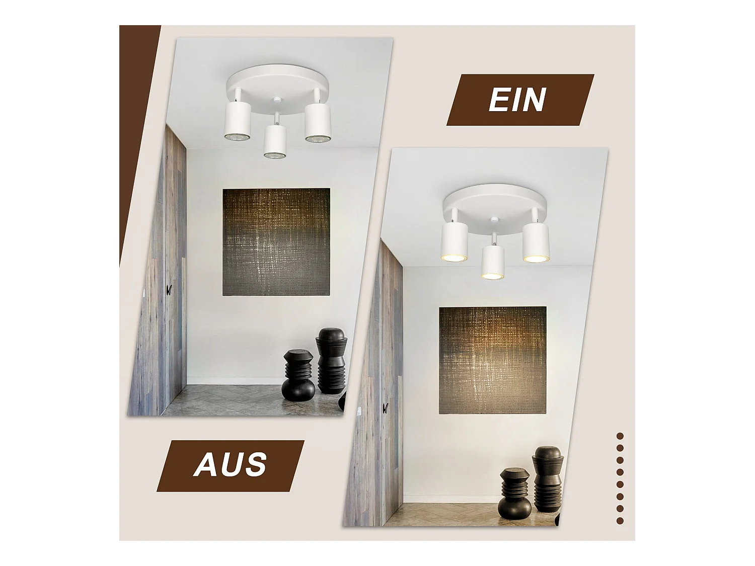 3 weiße runde Gu10-Deckenstrahler aus Metall, verstellbar, Design, für Flur, Wohnzimmer, Schlafzimmer, Küche