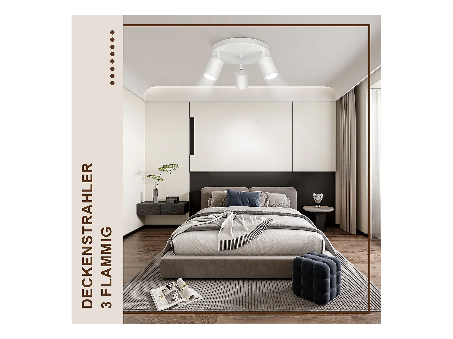 3 weiße runde Gu10-Deckenstrahler aus Metall, verstellbar, Design, für Flur, Wohnzimmer, Schlafzimmer, Küche