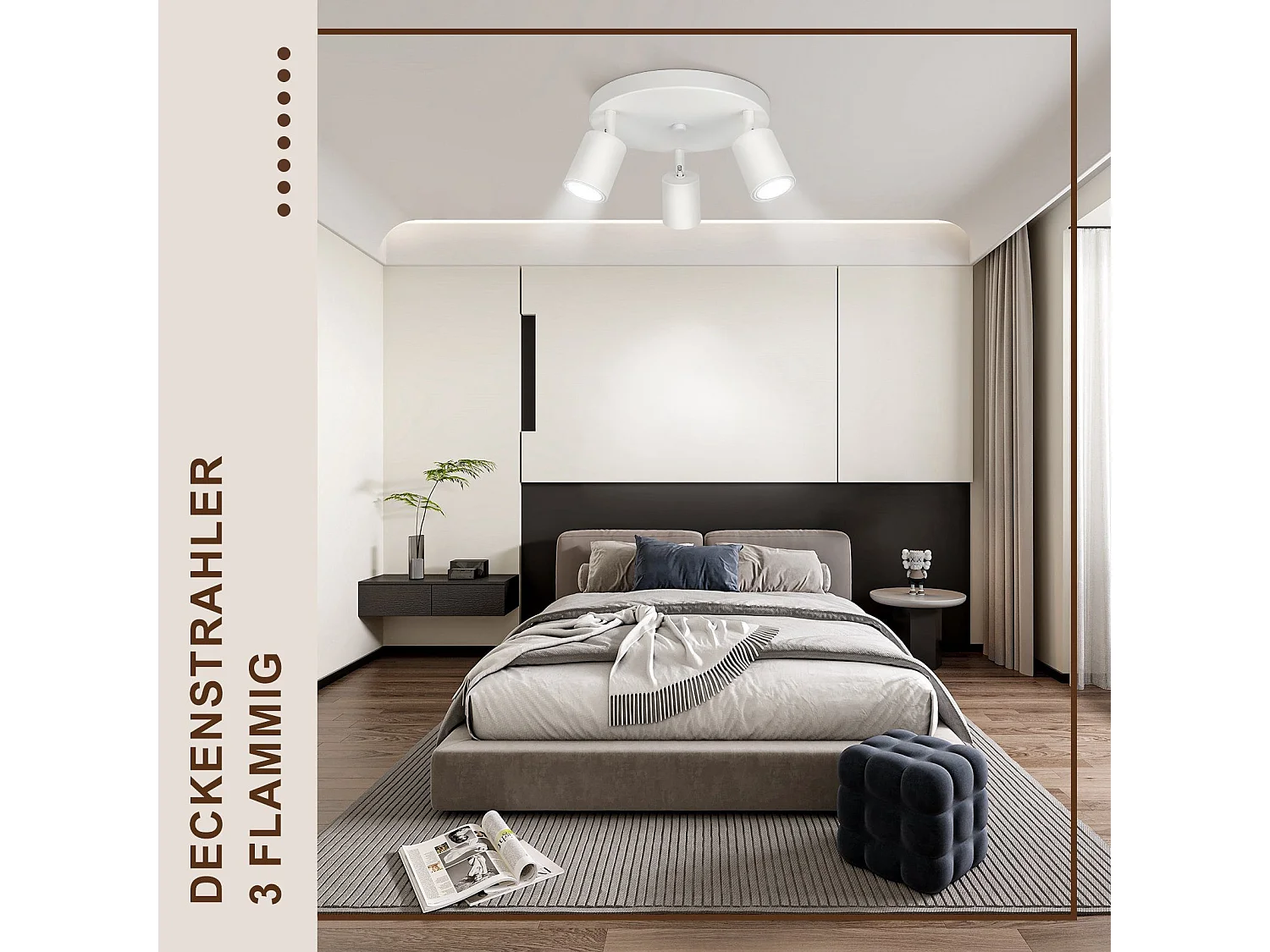 NETTLIFE 3 Spots de plafond couloir salon blanc rond GU10 en métal orientables design pour chambre cuisine