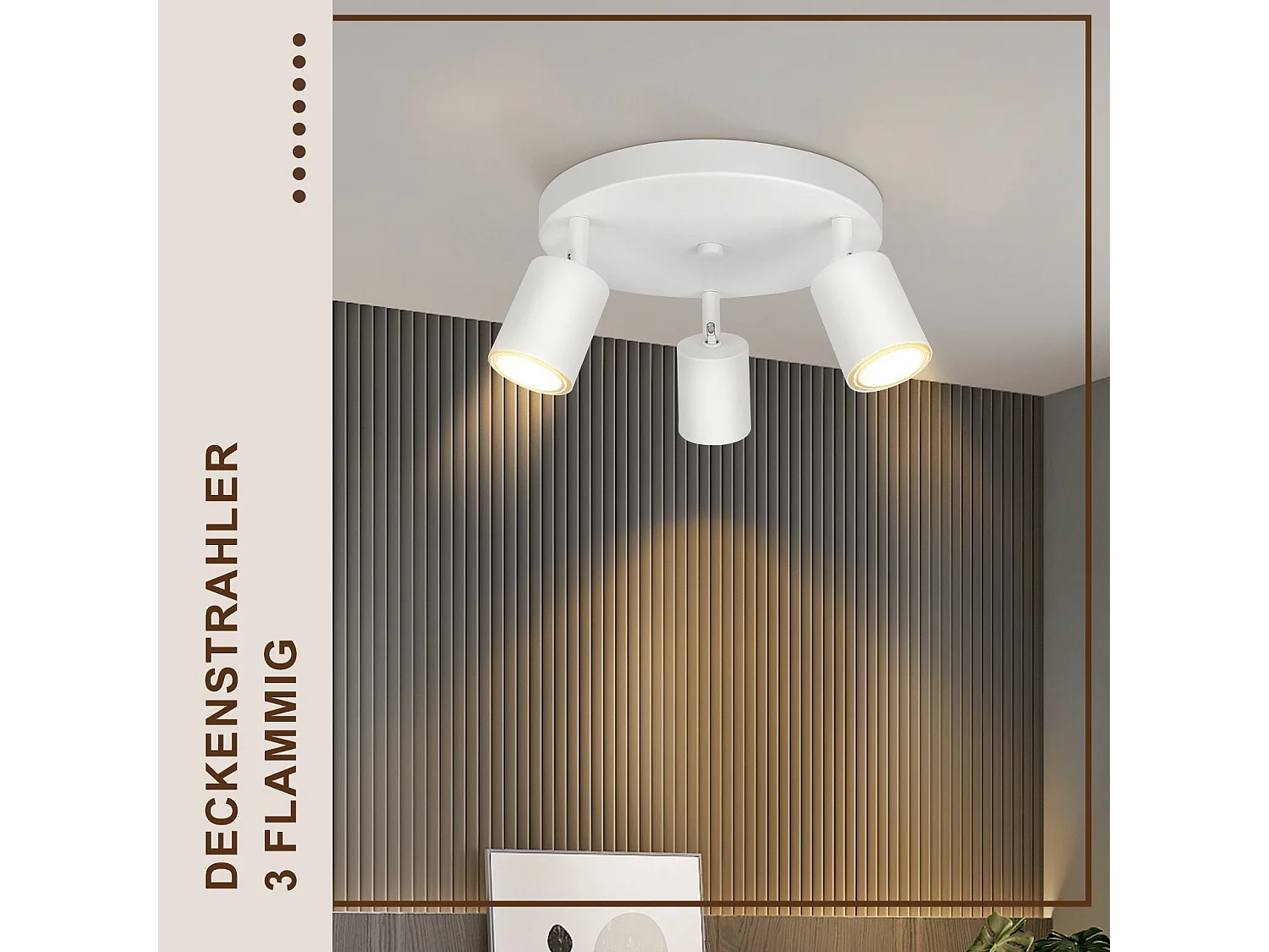 NETTLIFE 3 Spots de plafond couloir salon blanc rond GU10 en métal orientables design pour chambre cuisine