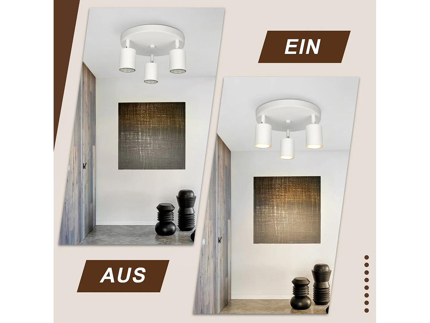 NETTLIFE 3 Spots de plafond couloir salon blanc rond GU10 en métal orientables design pour chambre cuisine