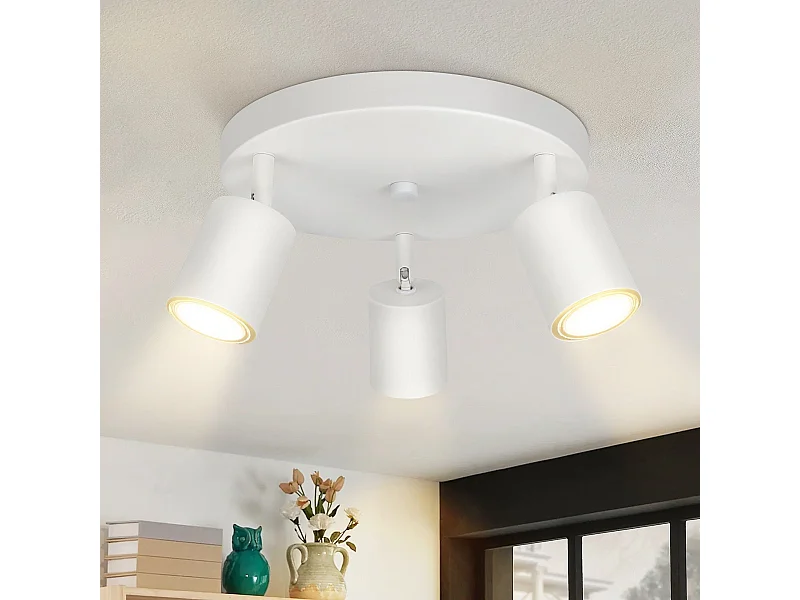NETTLIFE 3 Spots de plafond couloir salon blanc rond GU10 en métal orientables design pour chambre cuisine