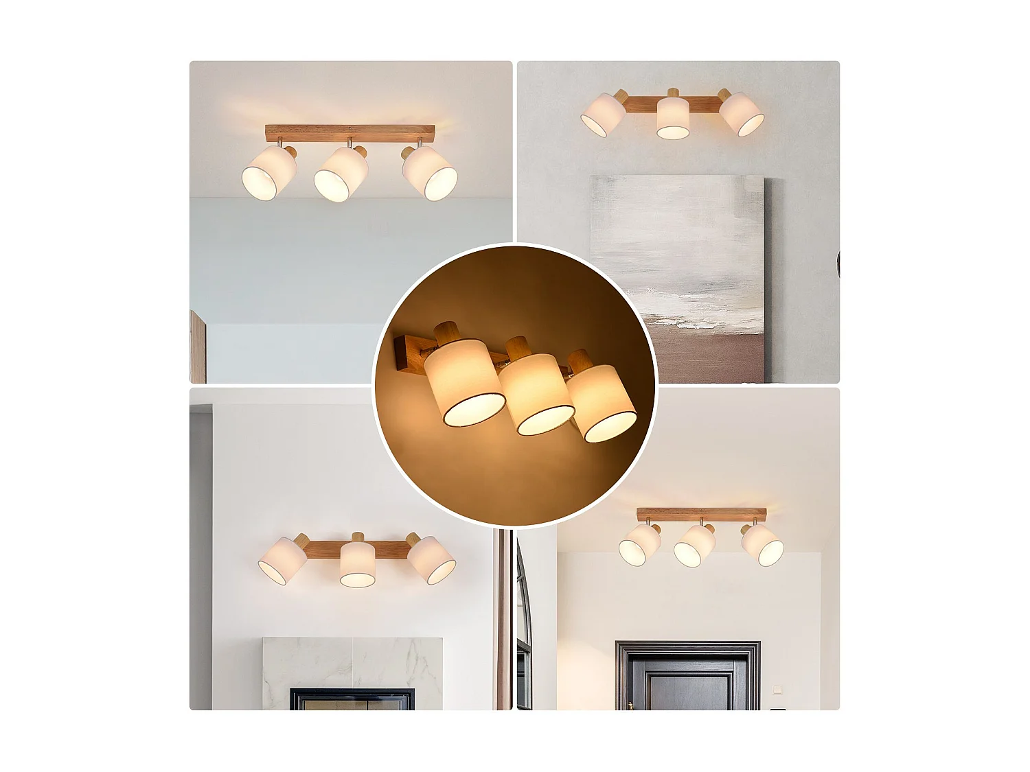 NETTLIFE 3 moderne Deckenstrahler aus Holz, 350° drehbar, E14 MAX.25W, Wandlampe für Wohnzimmer, Schlafzimmer, Küche (ohne Glühbirne)