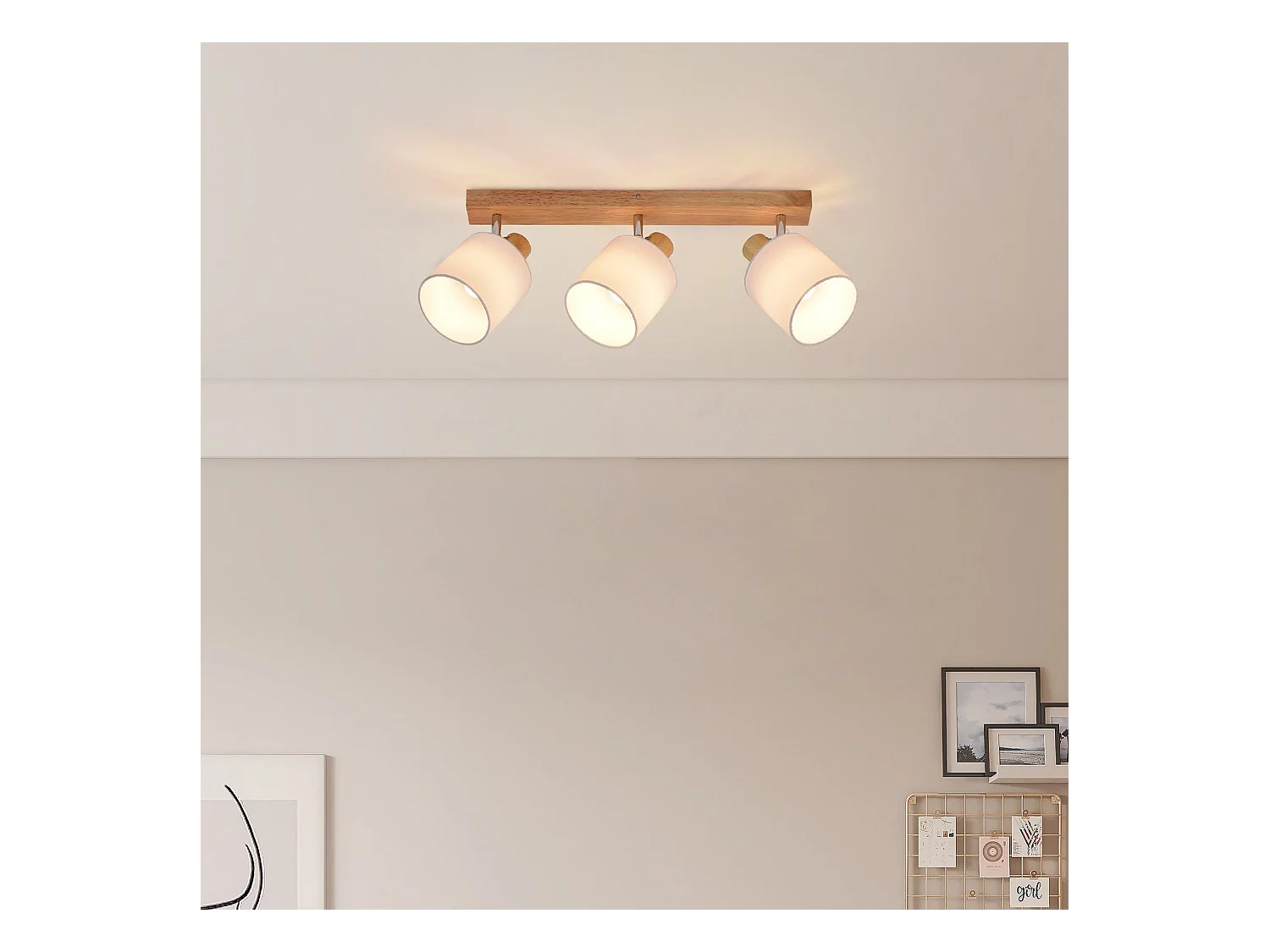 NETTLIFE 3 Spots de Plafond Couloir Mural Moderne en Bois Pivotant à 350°E14 MAX.25W Lampe pour Salon Chambre Cuisine (sans Ampoule)
