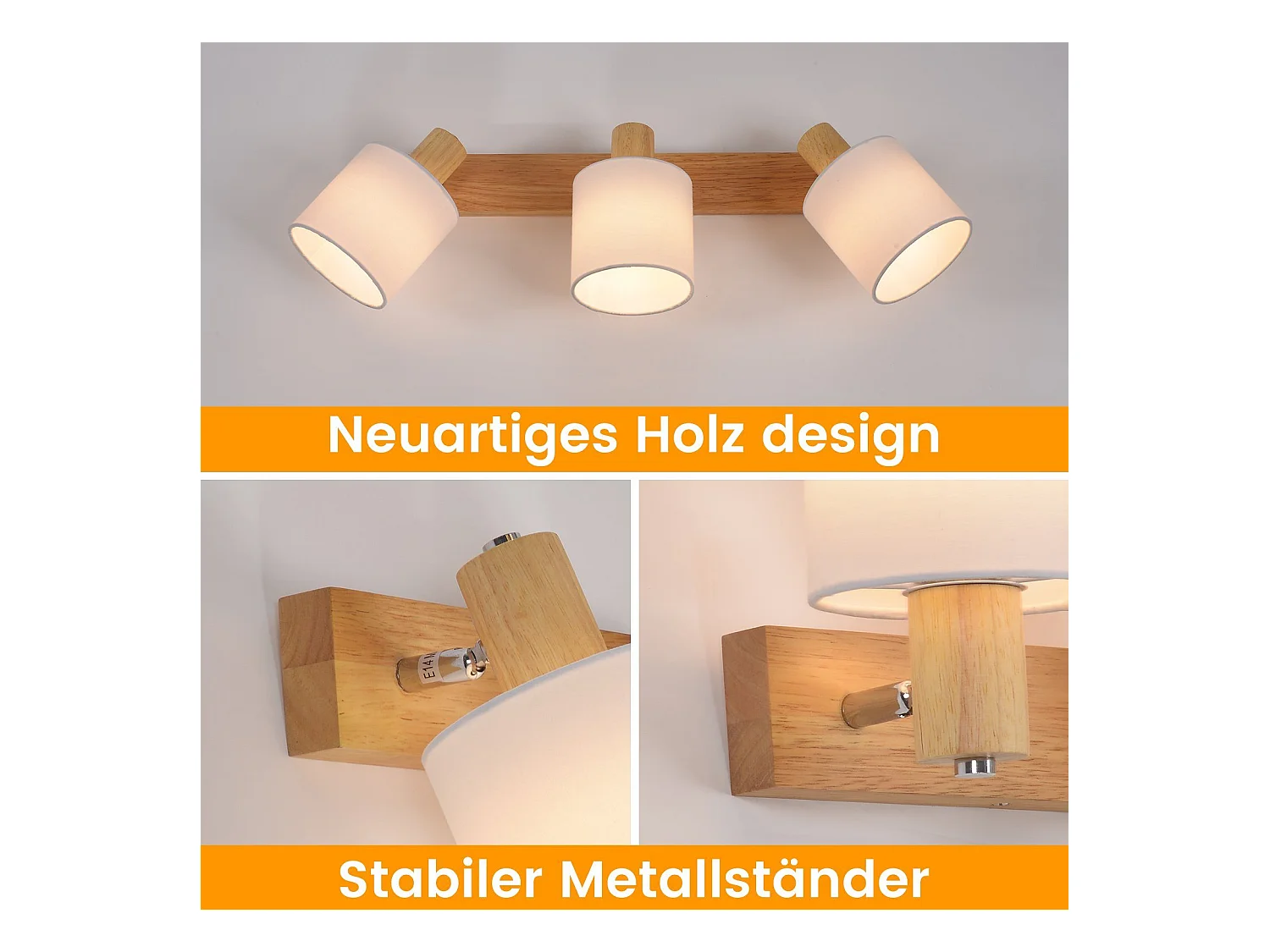 NETTLIFE 3 Spots de Plafond Couloir Mural Moderne en Bois Pivotant à 350°E14 MAX.25W Lampe pour Salon Chambre Cuisine (sans Ampoule)