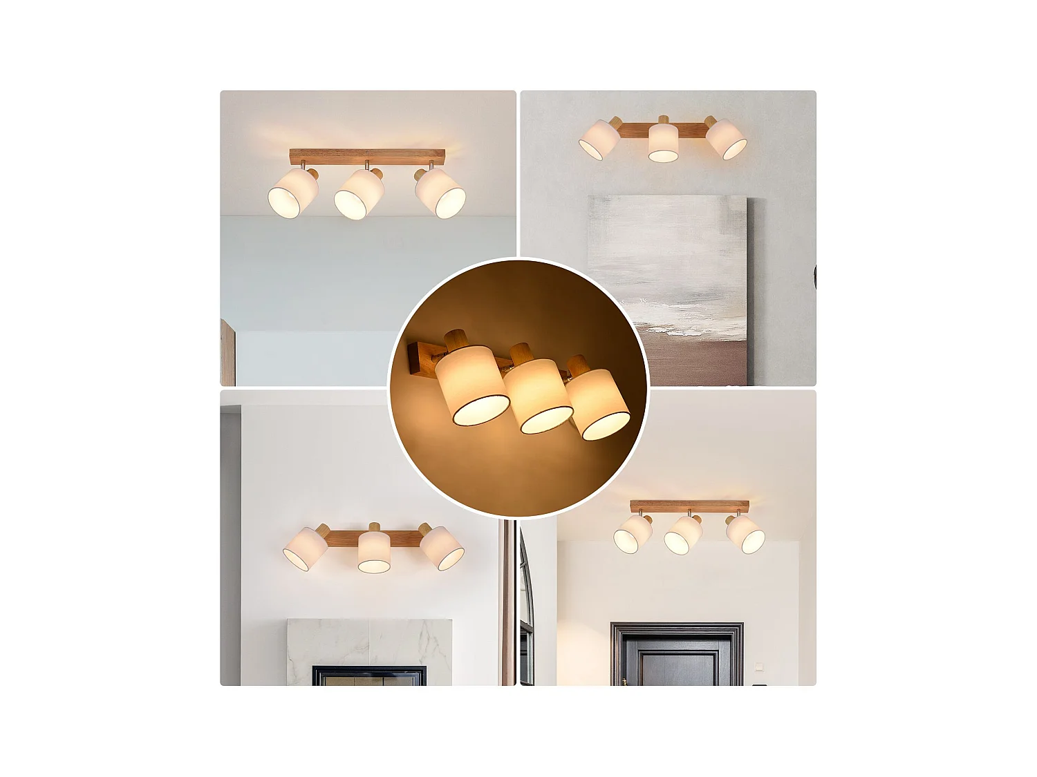 NETTLIFE 3 Spots de Plafond Couloir Mural Moderne en Bois Pivotant à 350°E14 MAX.25W Lampe pour Salon Chambre Cuisine (sans Ampoule)