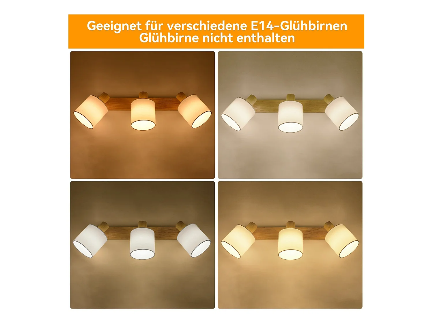 NETTLIFE 3 Spots de Plafond Couloir Mural Moderne en Bois Pivotant à 350°E14 MAX.25W Lampe pour Salon Chambre Cuisine (sans Ampoule)