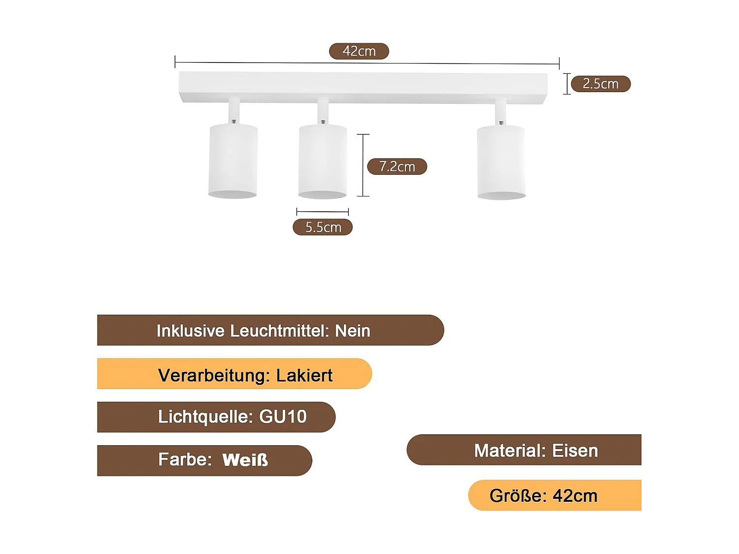 NETTLIFE 3 Spots Max.25w GU10 Plafond Blanc Pivotant à 350° Lampe de Couloir Moderne Applique Murale Industrielle pour Salon Chambre Cuisine
