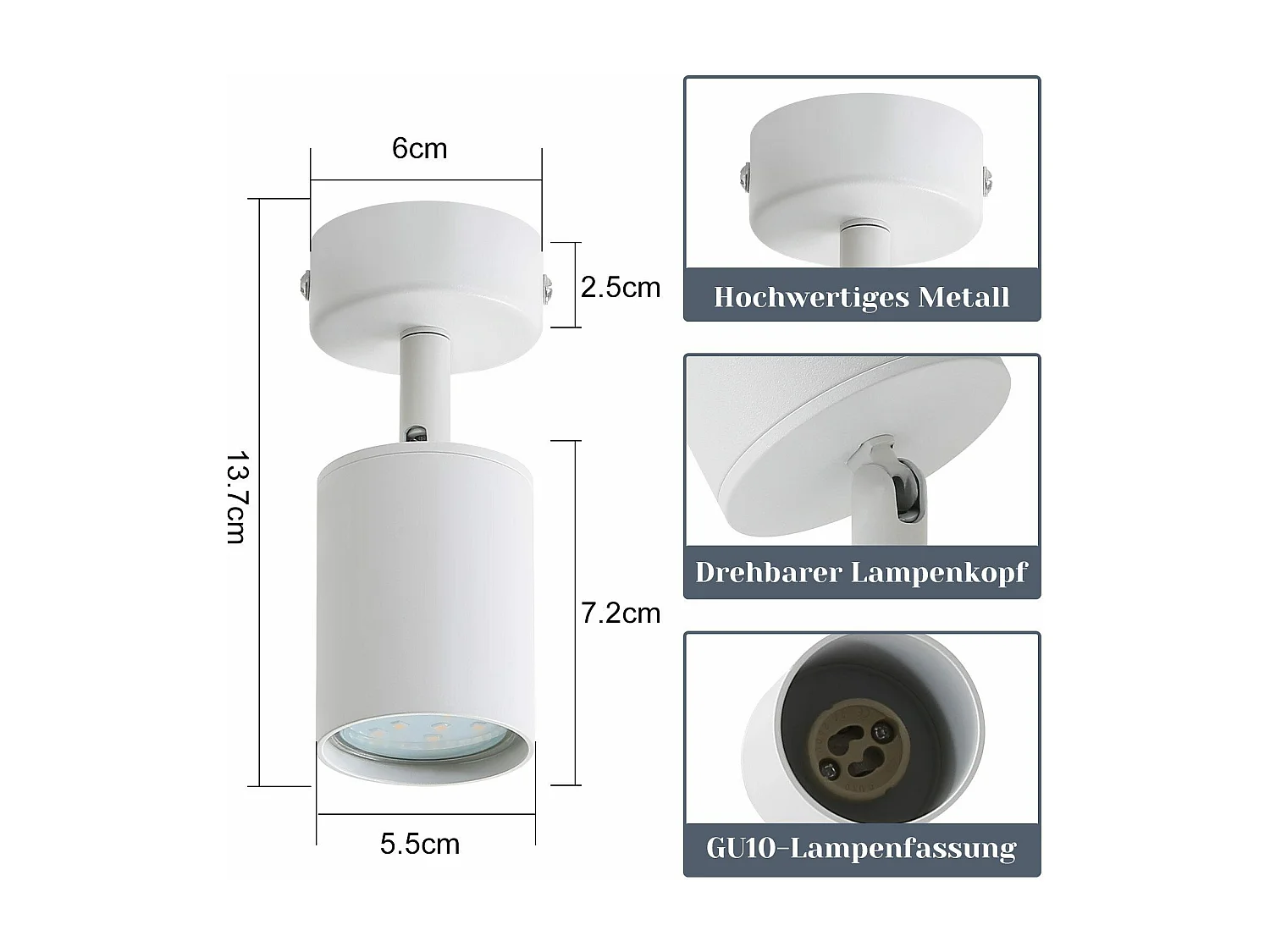 NETTLIFE Spot LED Blanc GU10 Pivotant 330°Orientable Lampe de Couloir Moderne Spot Mural Industriel pour Salon Chambre Cuisine