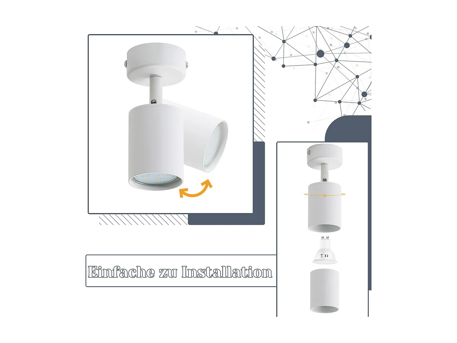 NETTLIFE Spot LED Blanc GU10 Pivotant 330°Orientable Lampe de Couloir Moderne Spot Mural Industriel pour Salon Chambre Cuisine