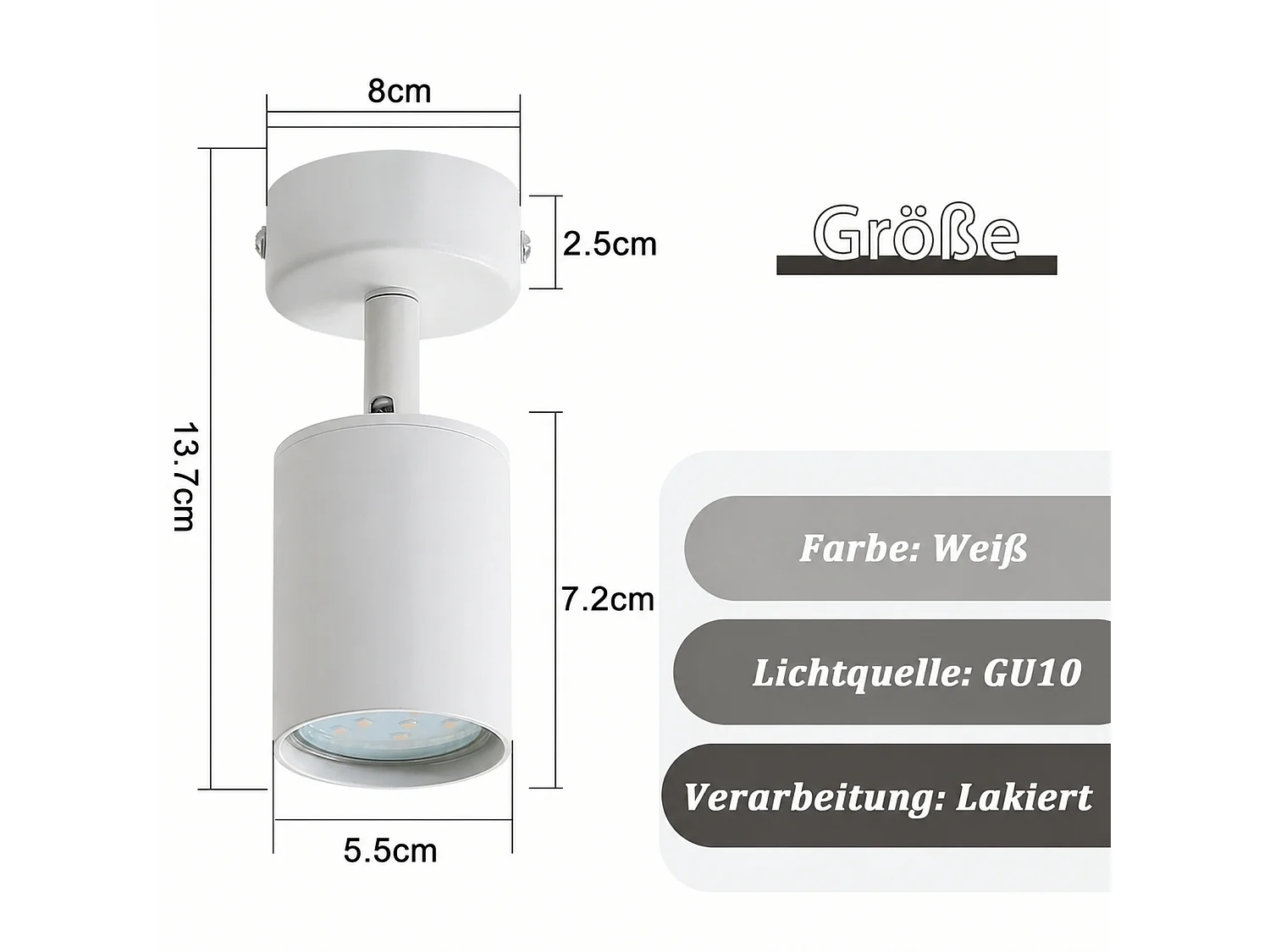 Nettlife Spot LED Blanc GU10 Pivotant 330°Orientable Lampe de Couloir Moderne Spot Mural Industriel pour Salon Chambre Cuisine – Source de lumière remplaçable