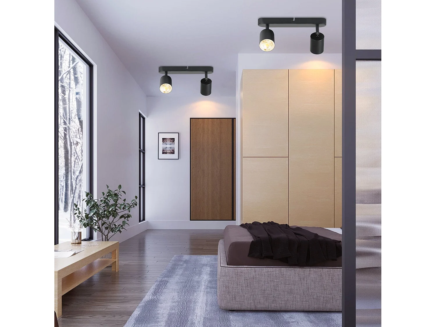 NETTLIFE 2 Deckenstrahler aus schwarzem Metall, 330° verstellbar, GU10-Design für Wohnzimmer, Flur, Treppenhaus, Küche (Leuchtmittel nicht enthalten)