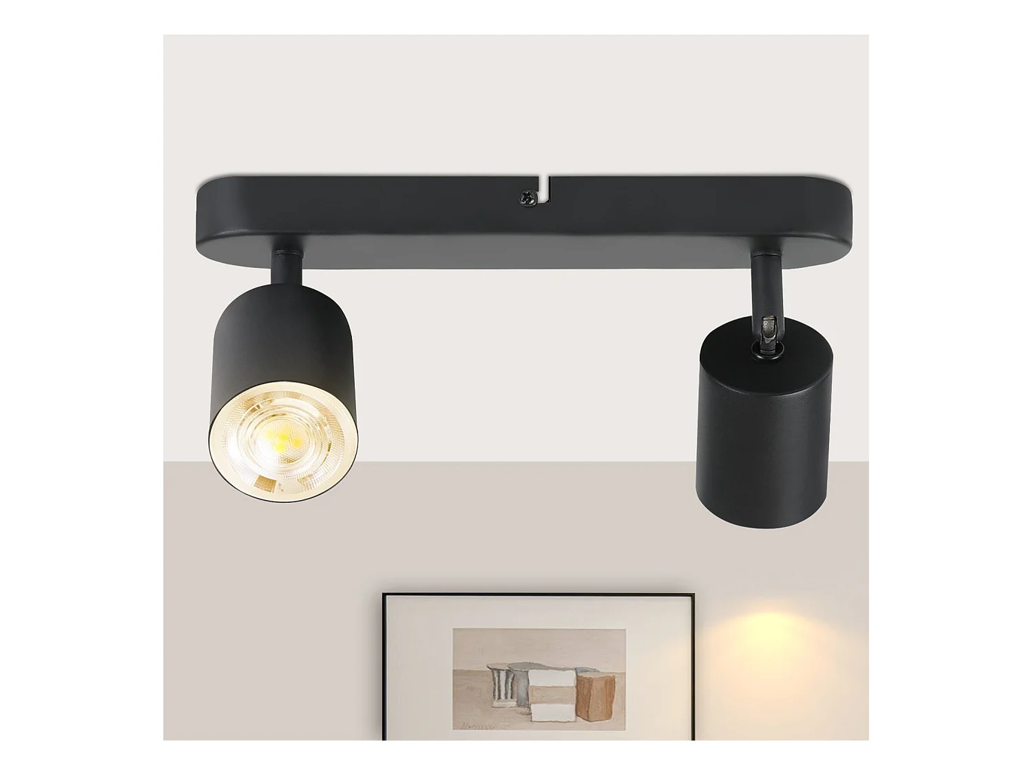 NETTLIFE 2 Spots Plafonnier noir métal orientables à 330°design GU10 pour salon couloir cage d'escalier cuisine (ampoules non incluses)