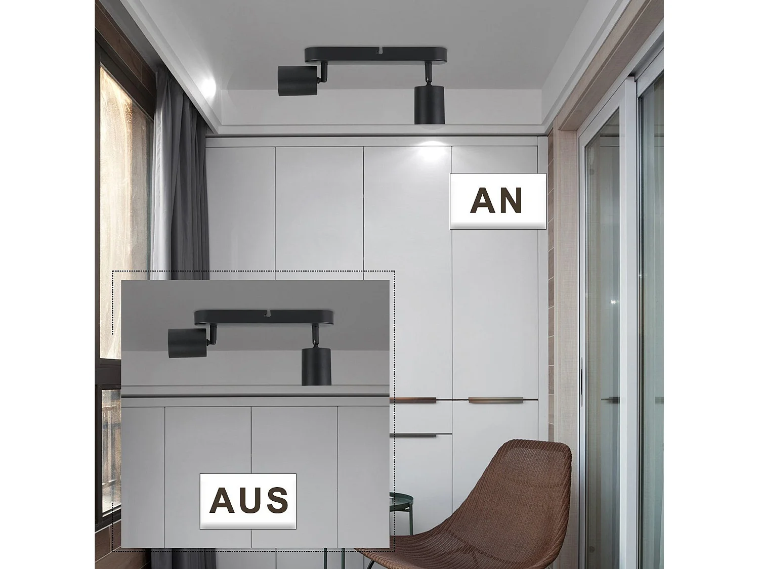 NETTLIFE 2 Spots Plafonnier noir métal orientables à 330°design GU10 pour salon couloir cage d'escalier cuisine (ampoules non incluses)