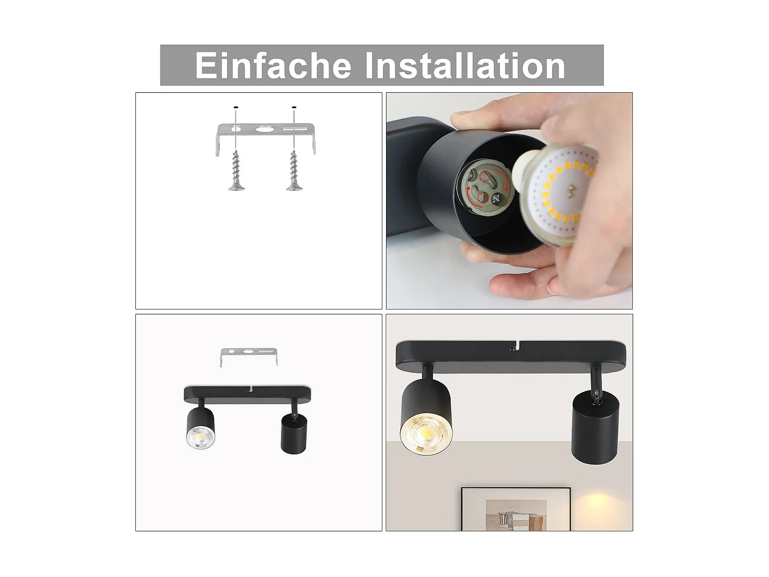 NETTLIFE Opbouwspot - plafondspot met 2 lichtpunten - spots - zwart Plafondlamp - L 26.5 cm - draaibar - kantelbaar - GU10 fitting - plafoniere - excl. GU10