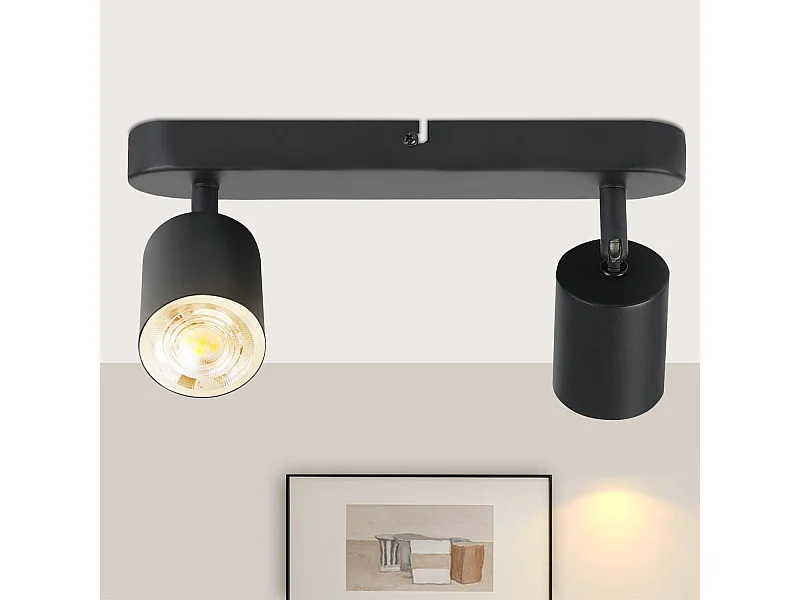 NETTLIFE 2 Spots Plafonnier noir métal orientables à 330°design GU10 pour salon couloir cage d'escalier cuisine (ampoules non incluses)