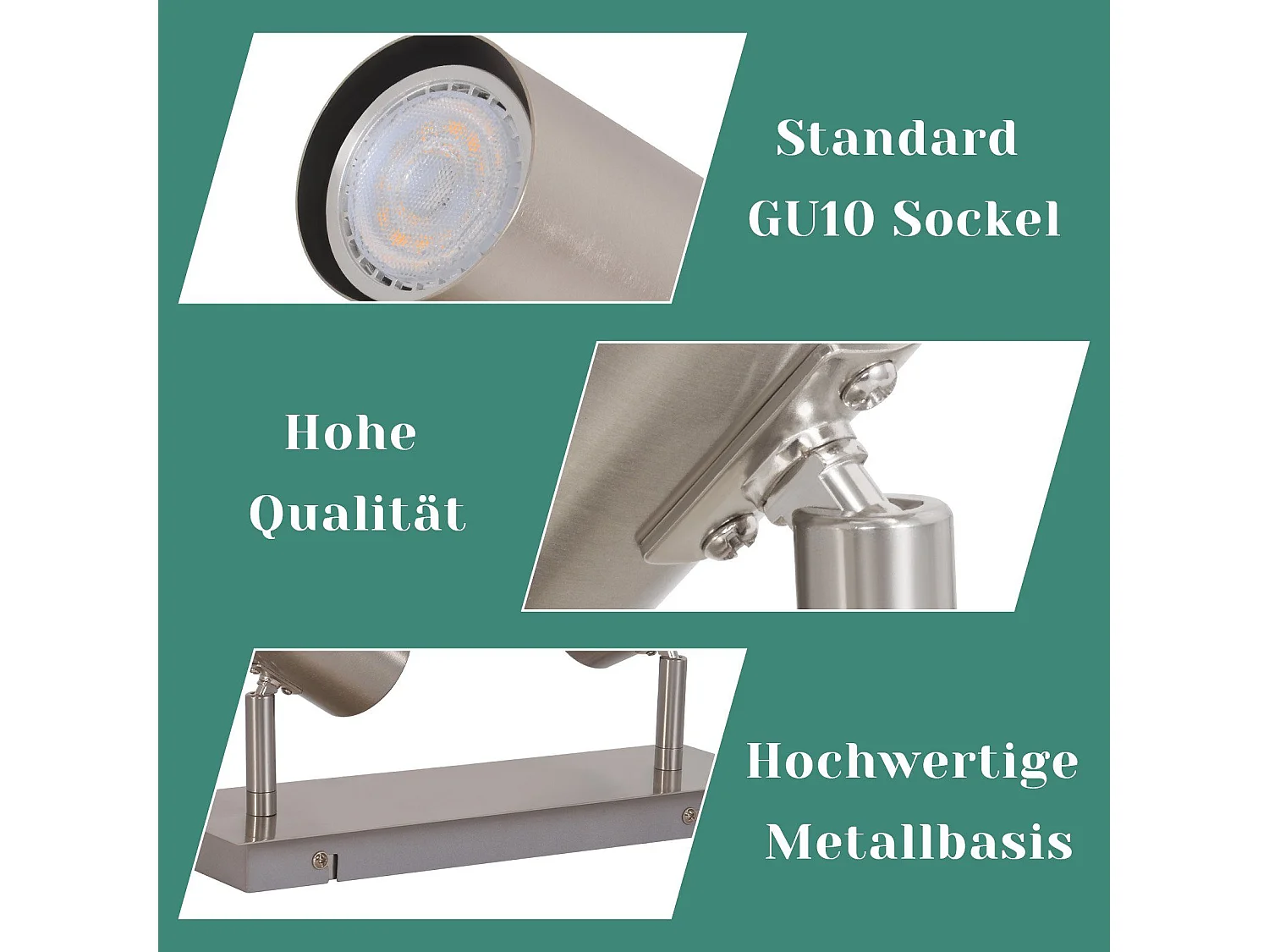 NETTLIFE Opbouwspot rechthoekig nikkel 2-lichts GU10 Fitting  330° draaibar Plafondspot L 27cm  Plafondlamp voor Woonkamer Hal Keuken Zonder Lichtborn Max.25W