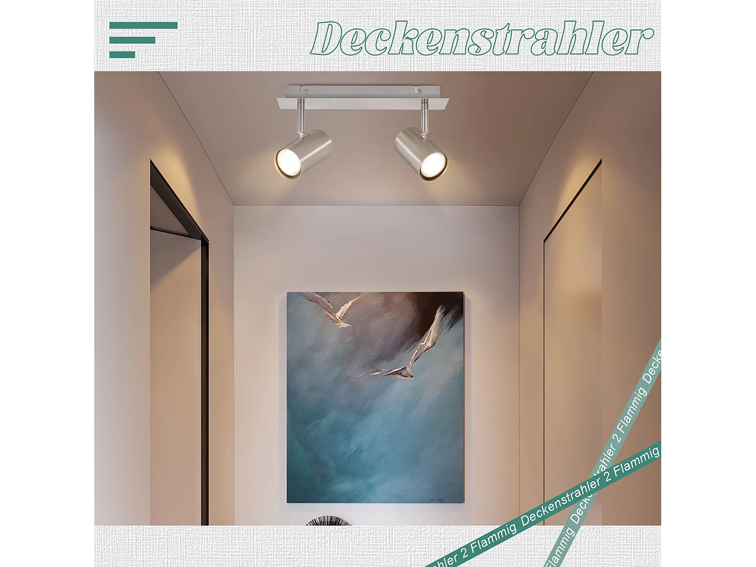 NETTLIFE Opbouwspot rechthoekig nikkel 2-lichts GU10 Fitting  330° draaibar Plafondspot L 27cm  Plafondlamp voor Woonkamer Hal Keuken Zonder Lichtborn Max.25W