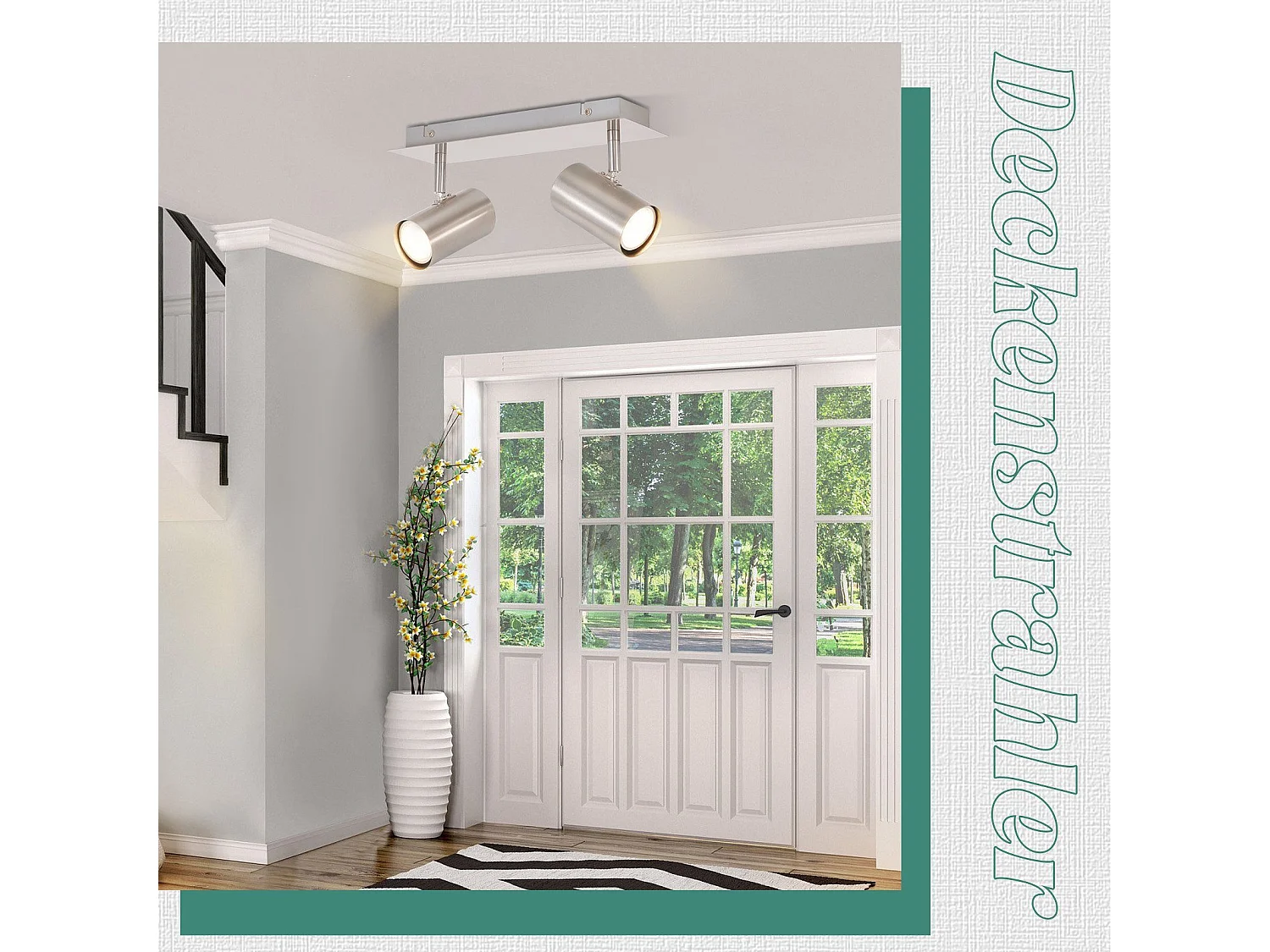 NETTLIFE Opbouwspot rechthoekig nikkel 2-lichts GU10 Fitting  330° draaibar Plafondspot L 27cm  Plafondlamp voor Woonkamer Hal Keuken Zonder Lichtborn Max.25W