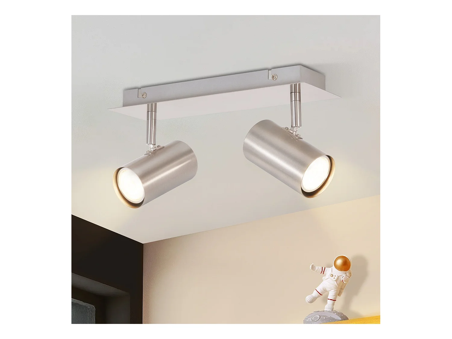 NETTLIFE 2 Spots de plafond GU10 orientables à 330°nickel pour couloir intérieur spot mural moderne pour cuisine chambre salon sans ampoule